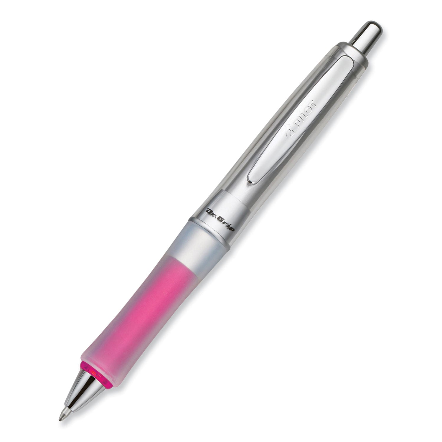 Pilot® Dr. Grip Center of Gravity Ballpoint Pen, Retractable, Medium 1 mm, Black Ink, Silver/Pink Barrel