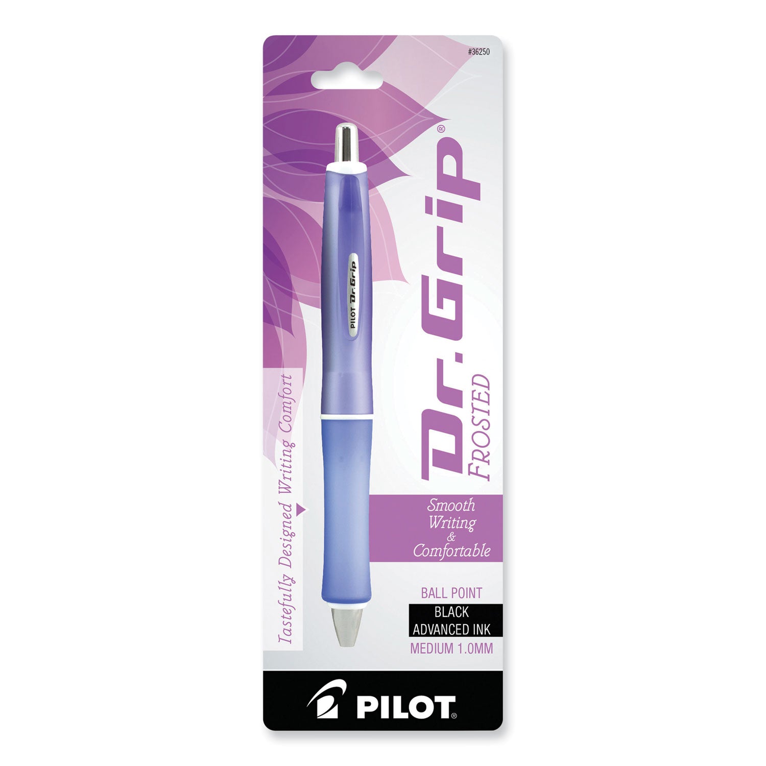 Pilot® Dr. Grip Frosted Advanced Ink Ballpoint Pen, Retractable, Medium 1 Mm, Black Ink, Purple Barrel