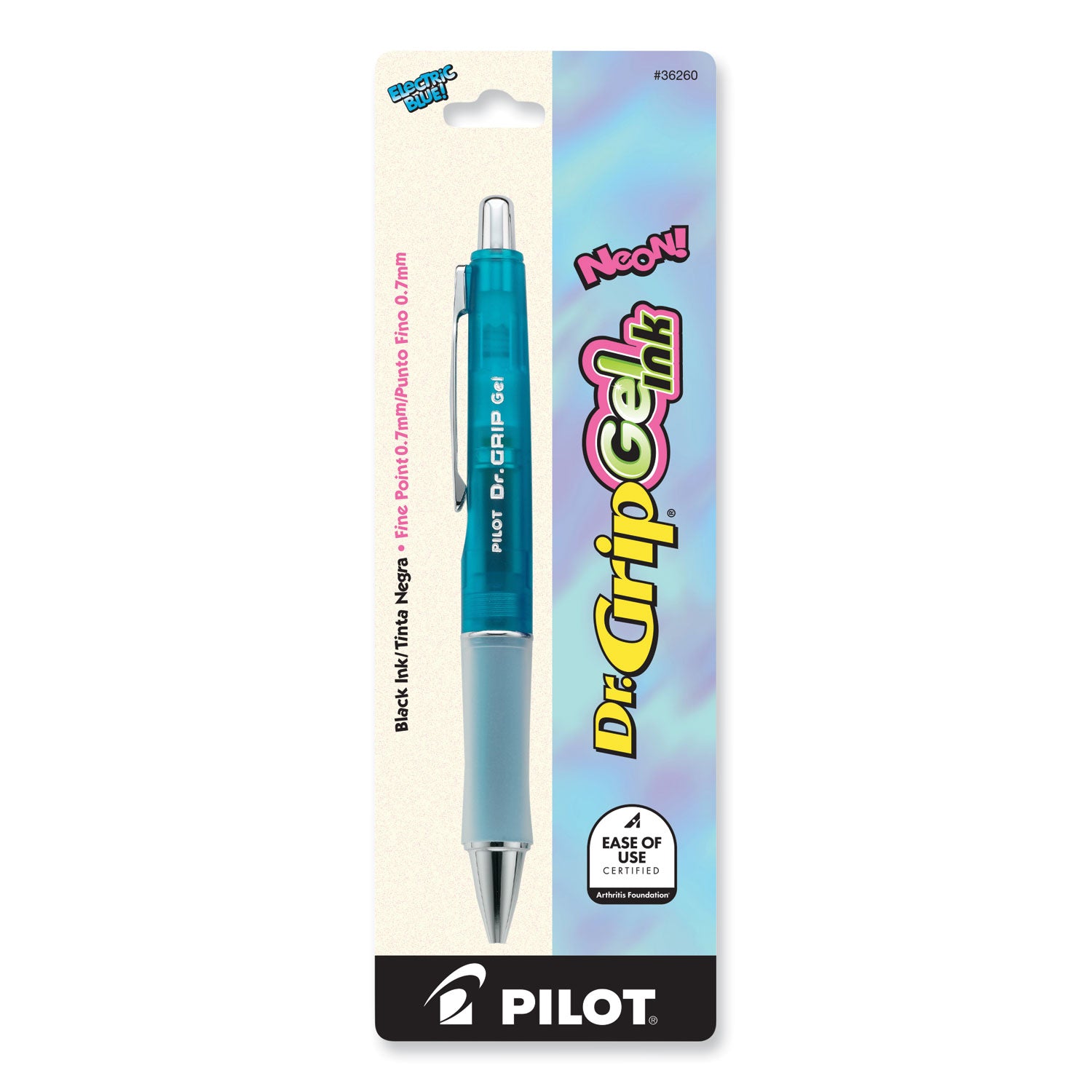 Pilot® Dr. Grip Gel Pen, Retractable, Fine 0.7 mm, Black Ink, Translucent Blue Barrel