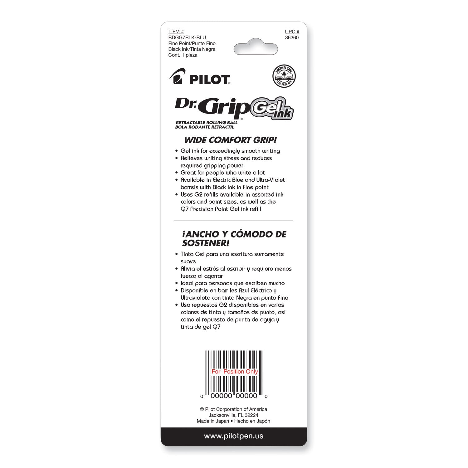 Pilot® Dr. Grip Gel Pen, Retractable, Fine 0.7 mm, Black Ink, Translucent Blue Barrel