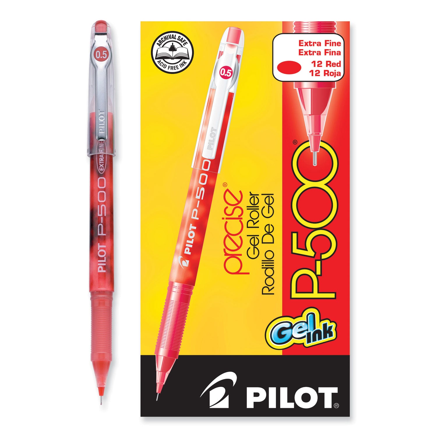 Pilot® Precise P-500 Gel Pen, Stick, Extra-Fine 0.5 Mm, Red Ink, Red Barrel, Dozen