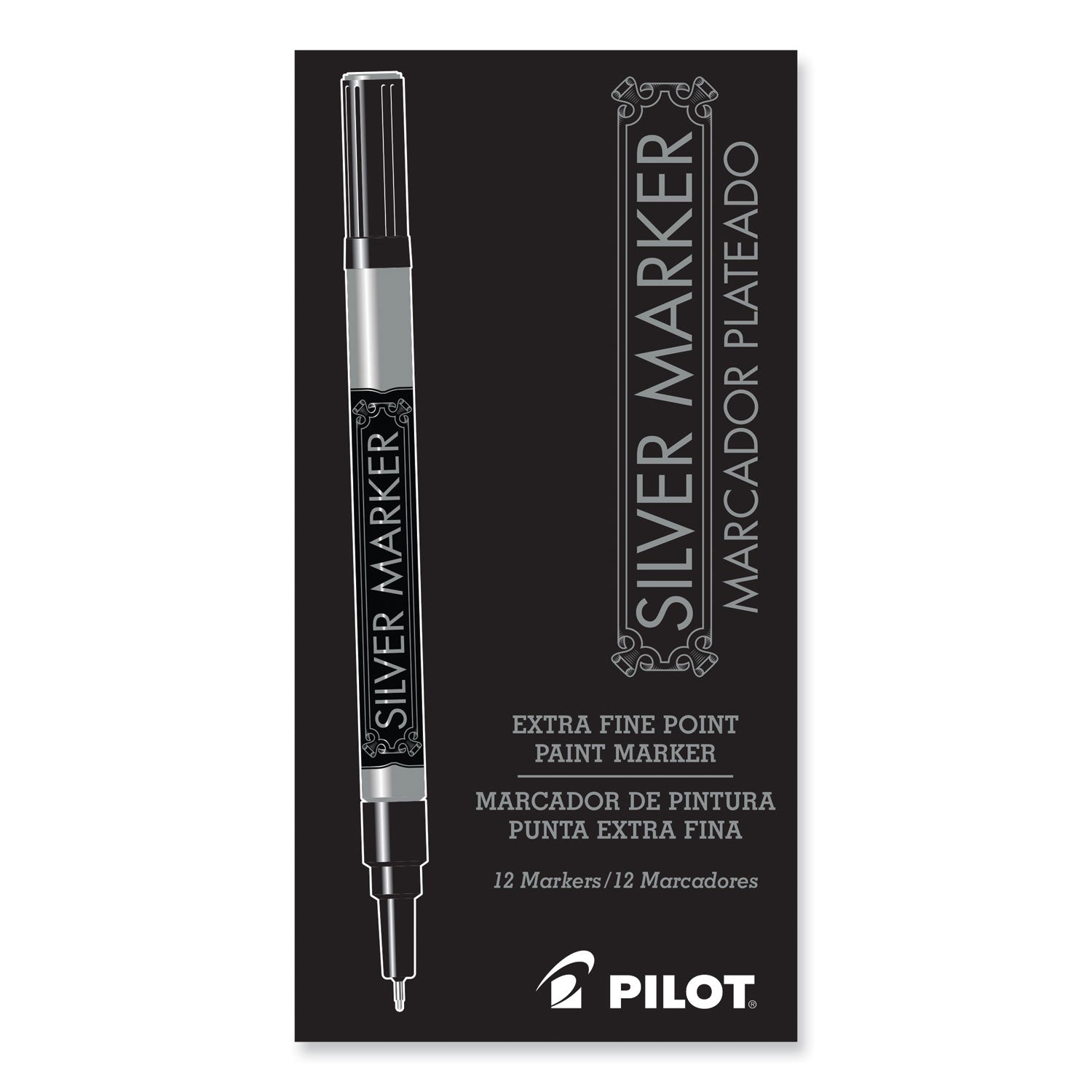 Pilot® Creative Art And Crafts Marker, Extra-Fine Brush Tip, Silver