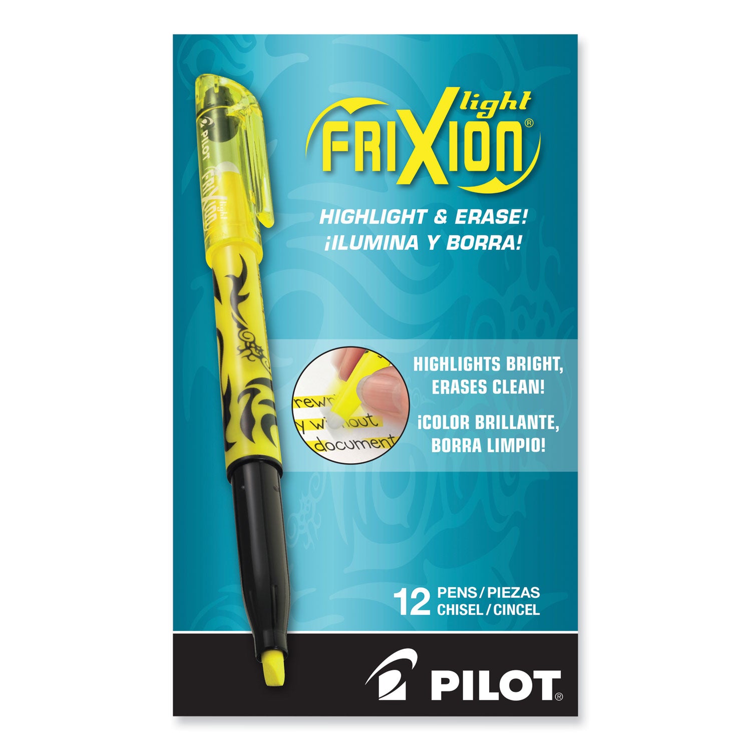 Pilot® Frixion Light Erasable Highlighter, Yellow Ink, Chisel Tip, Yellow/black Barrel, Dozen