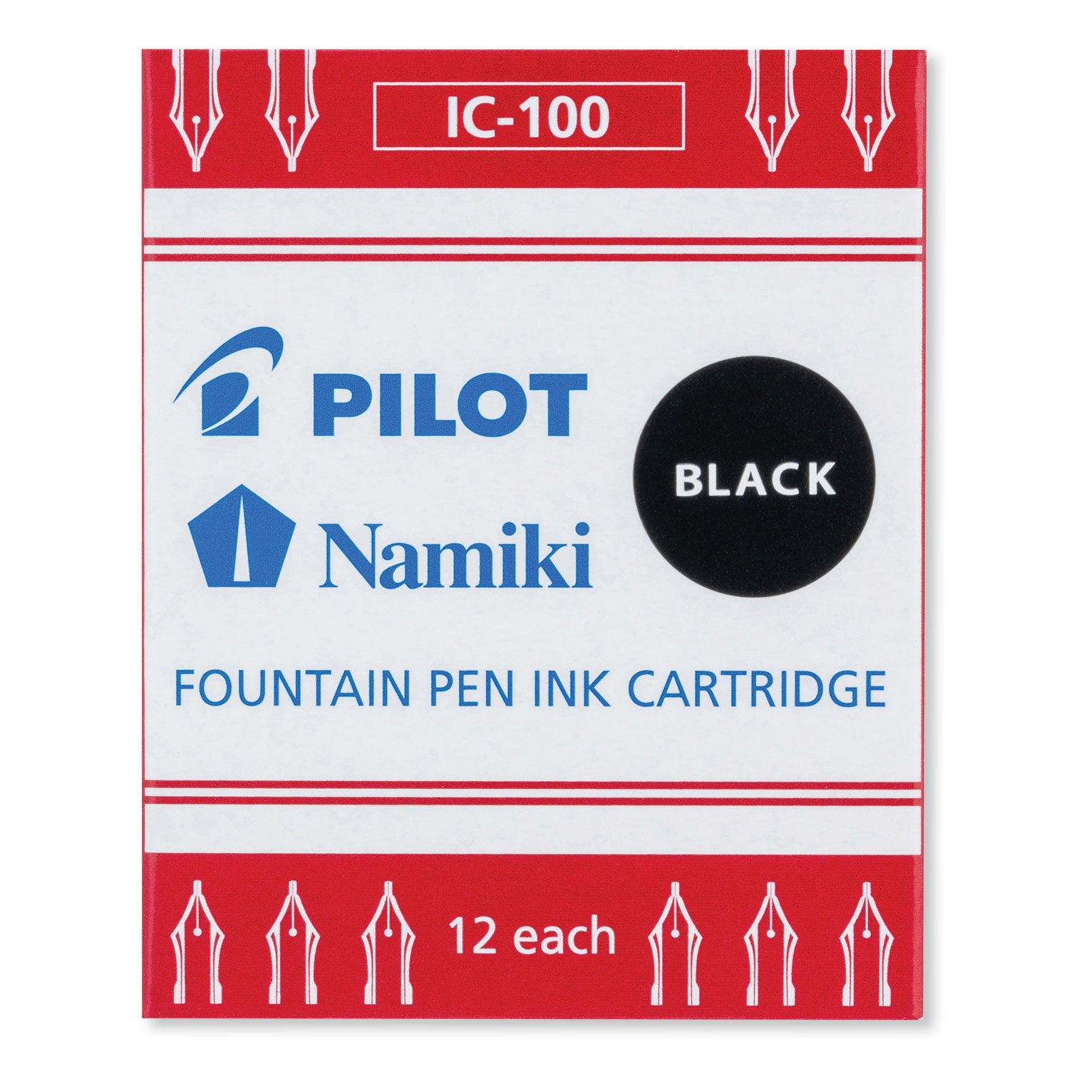 Pilot® Plumix Fountain Pen Refill Cartridge, Black Ink, 12/box