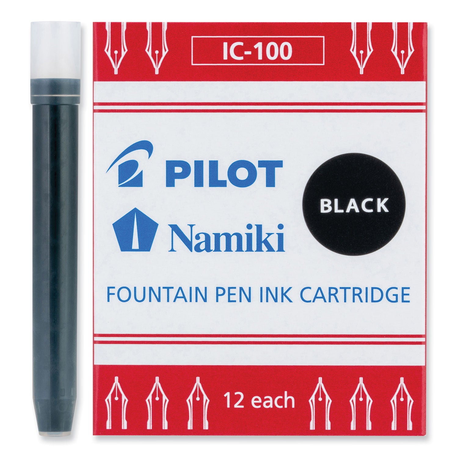 Pilot® Plumix Fountain Pen Refill Cartridge, Black Ink, 12/box