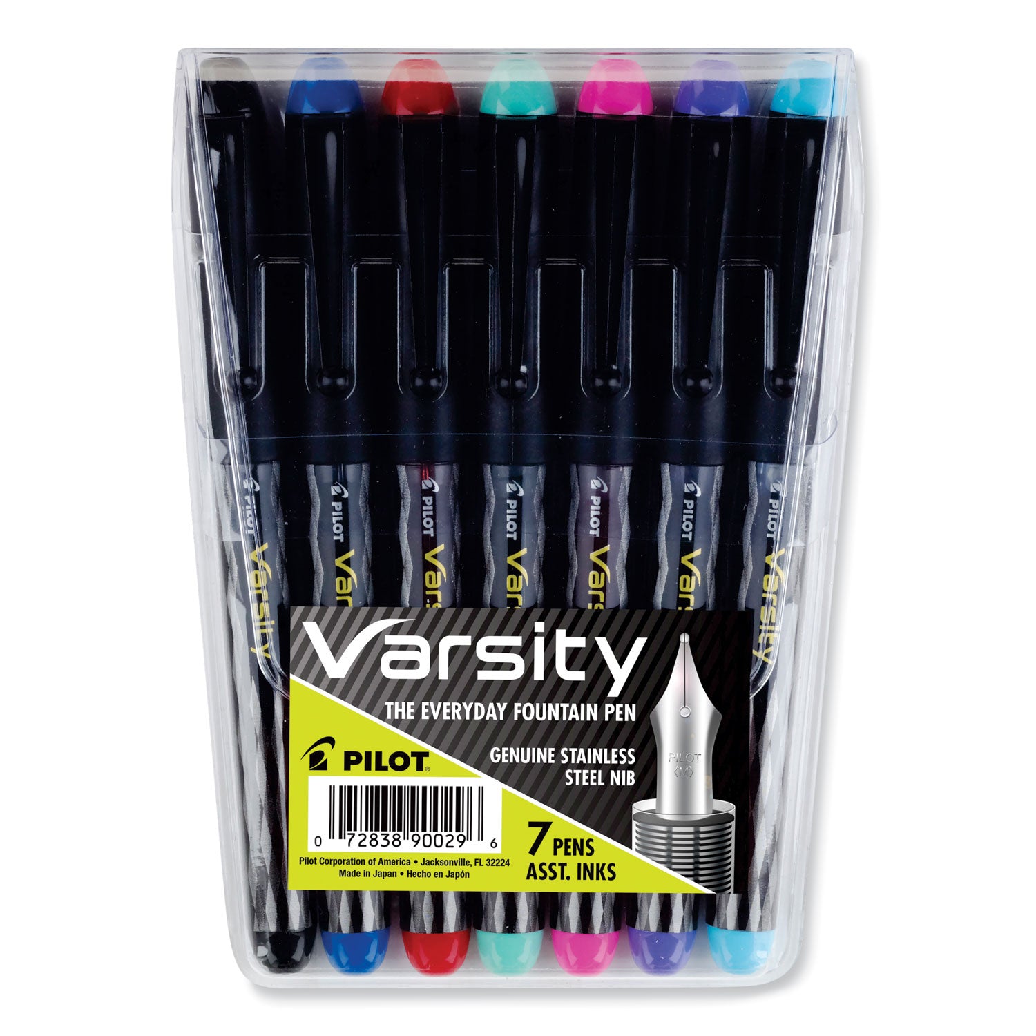 Varsity Fountain Pen, Medium 1 mm, Assorted Ink and Barrel Colors, 7/Pack