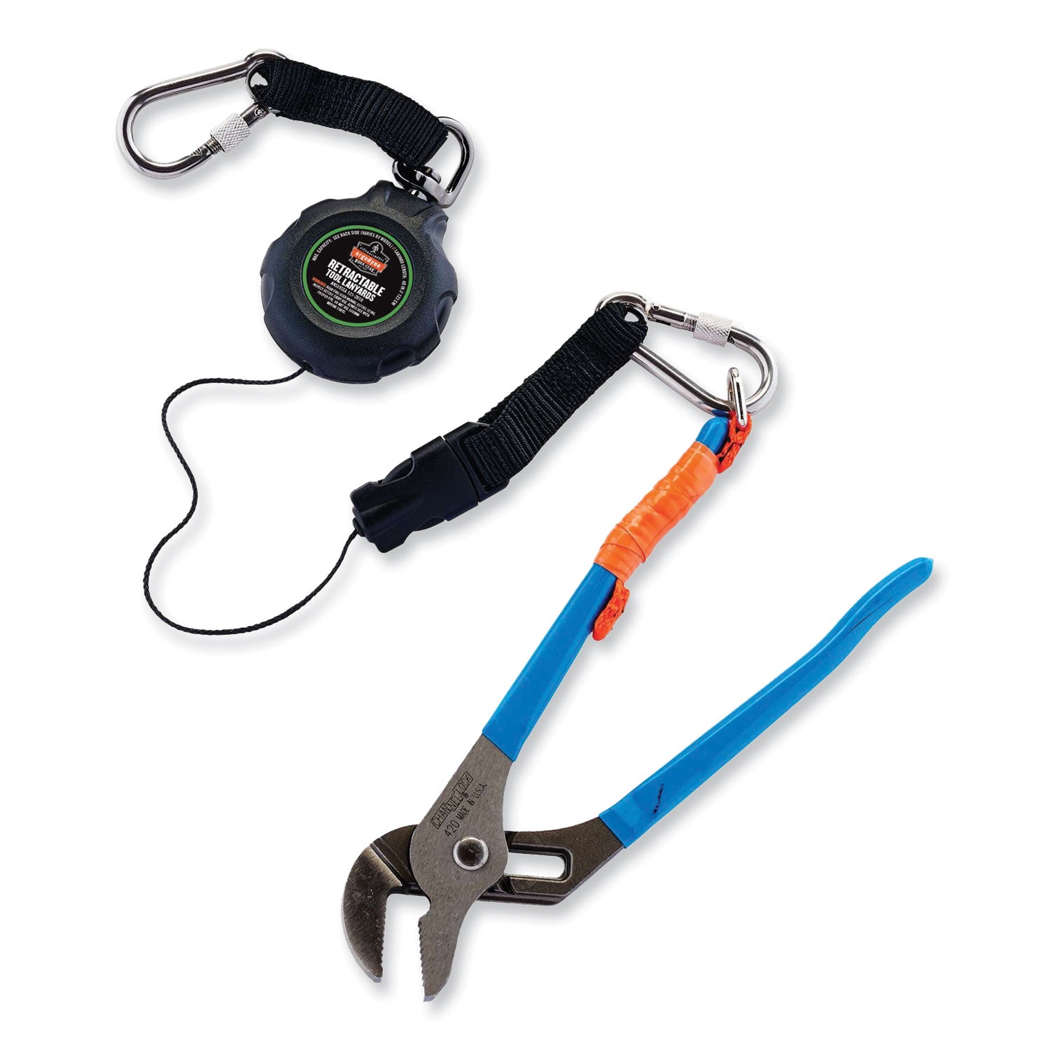 ergodyne® Squids 3000 Retractable Tool Lanyard with Carabiner Anchor, 1 lb Working Capacity, 48" Long, Black