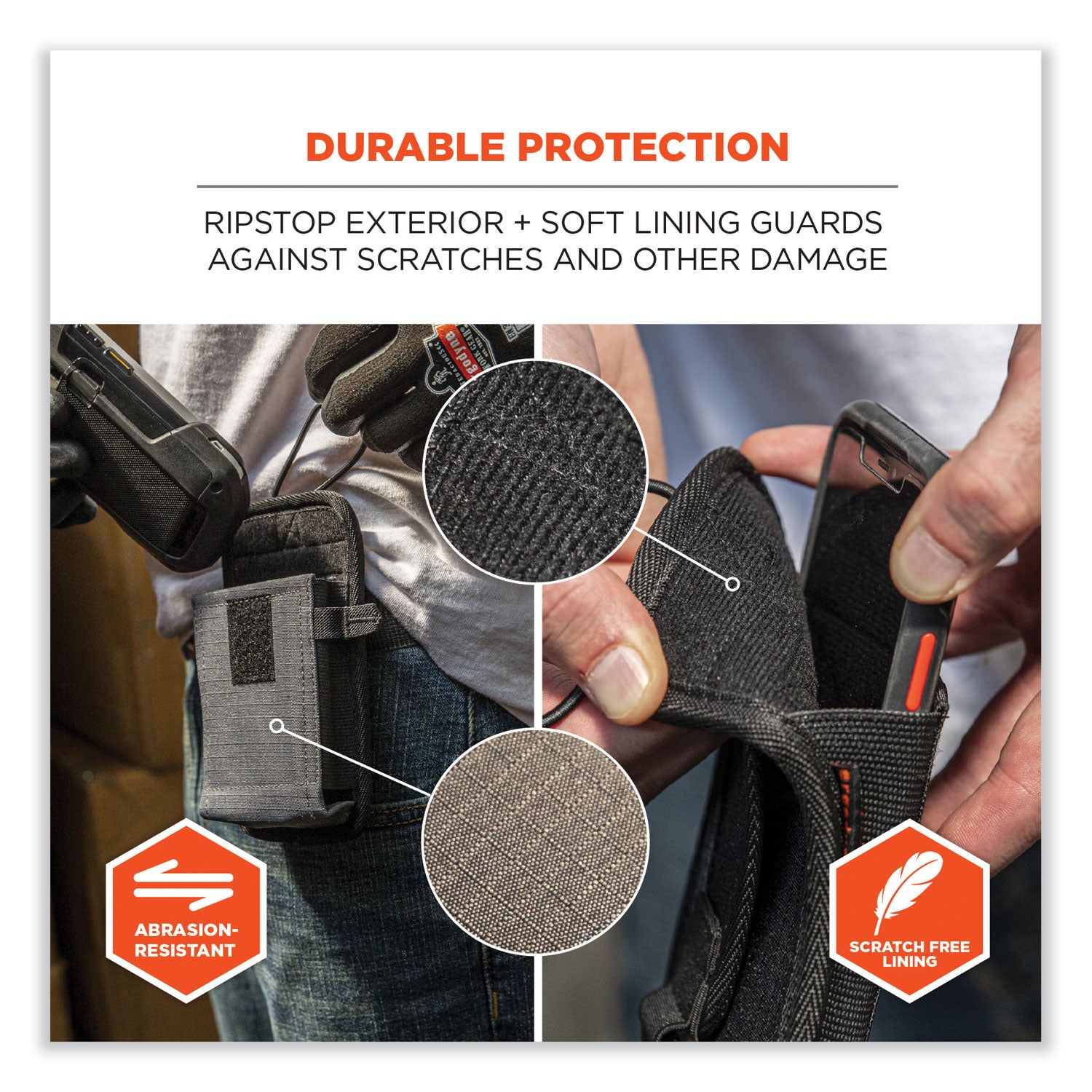 ergodyne® Squids 5542 Phone Style Scanner Holster with Belt Loop, Large, 1 Compartment, 3.75 x 1.25 x 6.5, Polyester, Gray