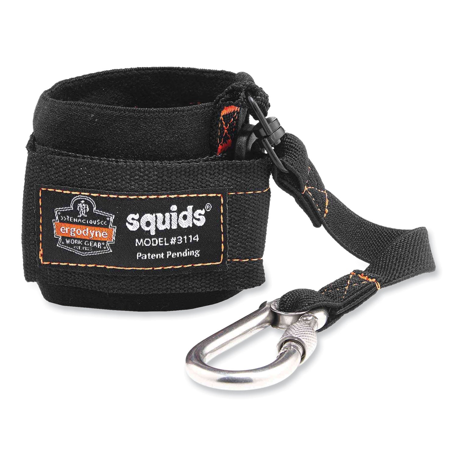 ergodyne® Squids 3114 Pull-On Wrist Lanyard with Stainless Steel Carabiner, 3lb Max Working Capacity, 7.5" Long, Black