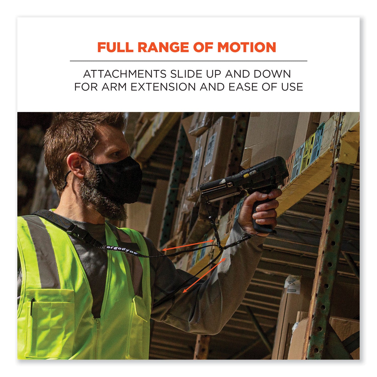 ergodyne® Squids 3134 Barcode Scanner Lanyard Sling, 28" to 66" Long, Black