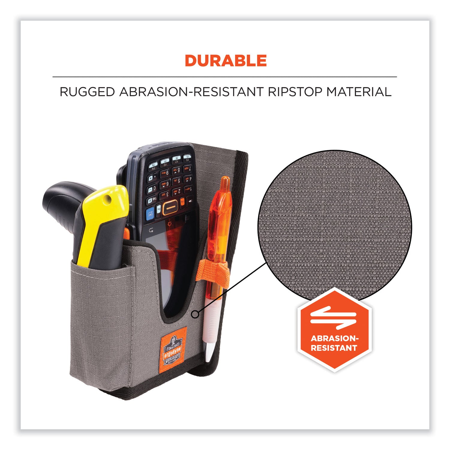 ergodyne® Squids 5540 Handheld Barcode Scanner Holster with Belt Loop, Small, 2.75 x 3.5 x 7.3, Polyester, Gray