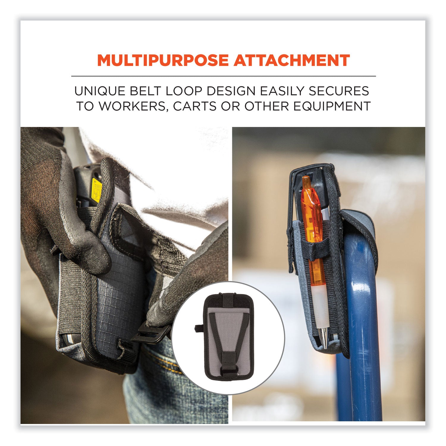 ergodyne® Squids 5542 Phone Style Scanner Holster with Belt Loop, Large, 1 Compartment, 3.75 x 1.25 x 6.5, Polyester, Gray