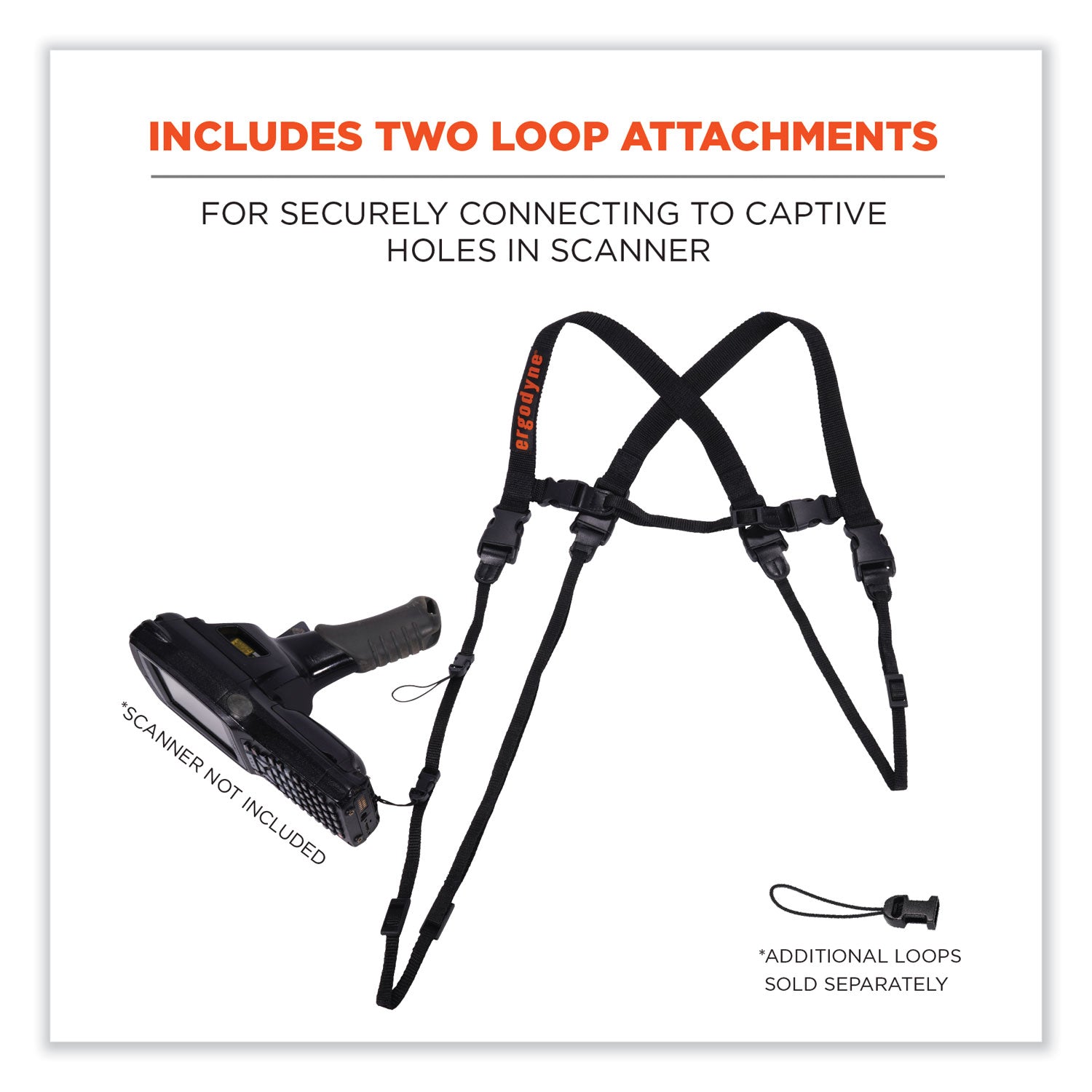 ergodyne® Squids 3132 Barcode Scanner Lanyard Harness, Small: 13" Arm Strap, 32" Long Lanyard Strap, Black
