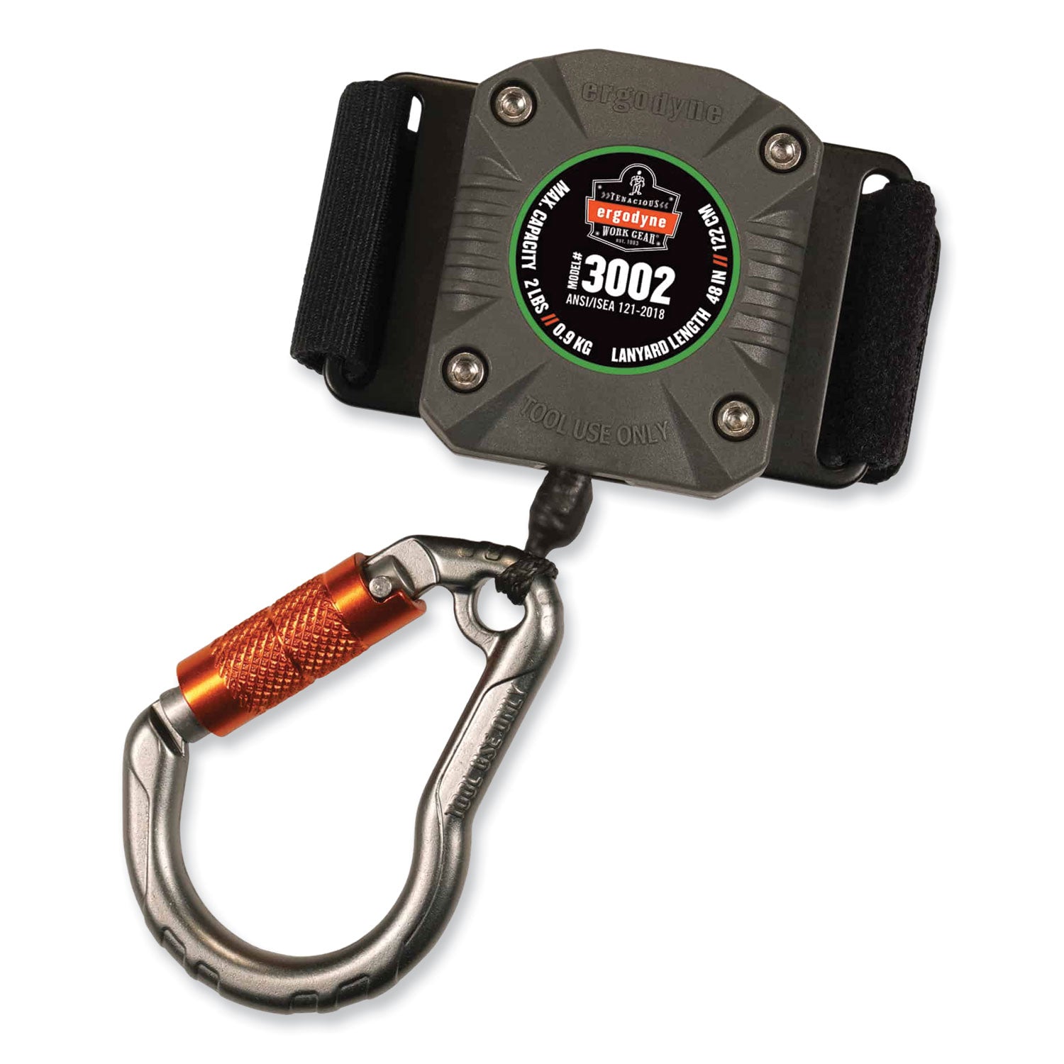 Squids 3002 Retractable Lanyard with Carabiner + Belt-Loop Anchor, 2 lb Max Working Capacity, 6" to 48" Long, Gray