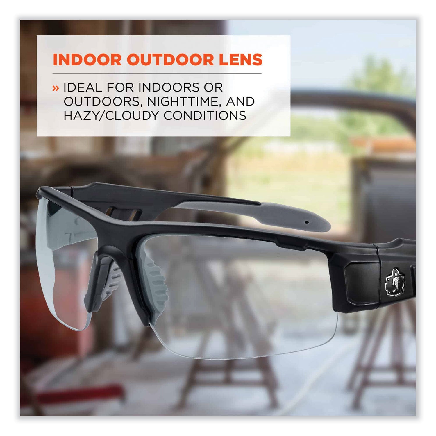 ergodyne® Skullerz Dagr Safety Glasses, Matte Black Nylon Impact Frame, Indoor/Outdoor Polycarbonate Lens