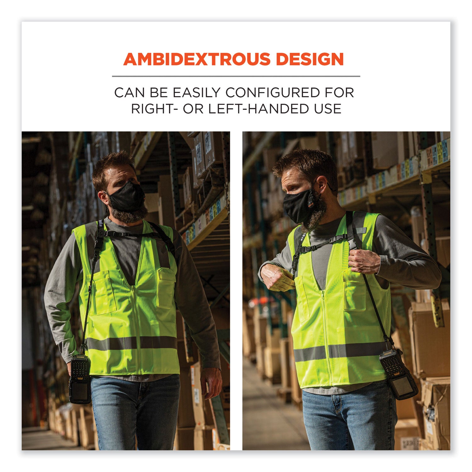 ergodyne® Squids 3132 Barcode Scanner Lanyard Harness, Small: 13" Arm Strap, 32" Long Lanyard Strap, Black