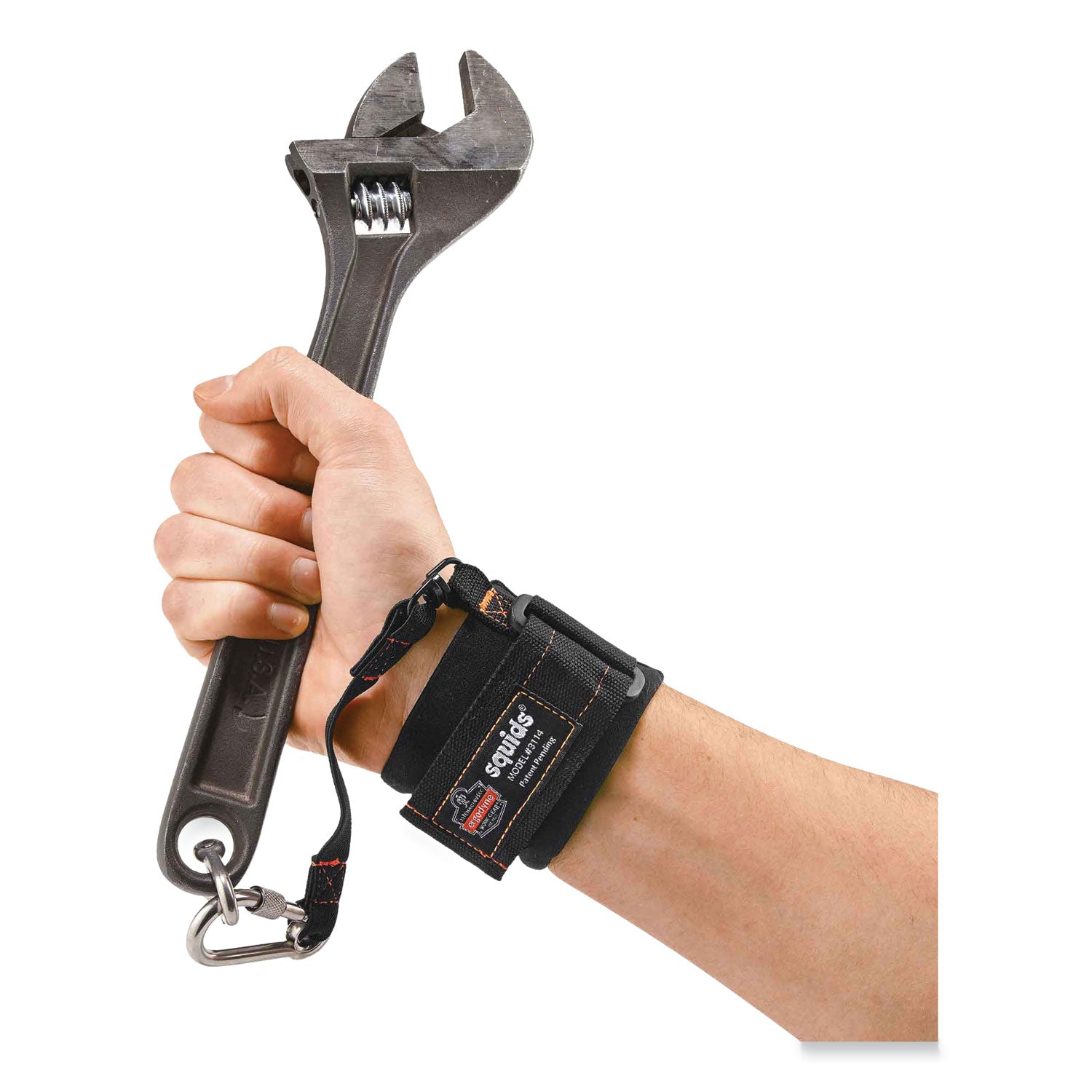 ergodyne® Squids 3114 Pull-On Wrist Lanyard with Stainless Steel Carabiner, 3lb Max Working Capacity, 7.5" Long, Black