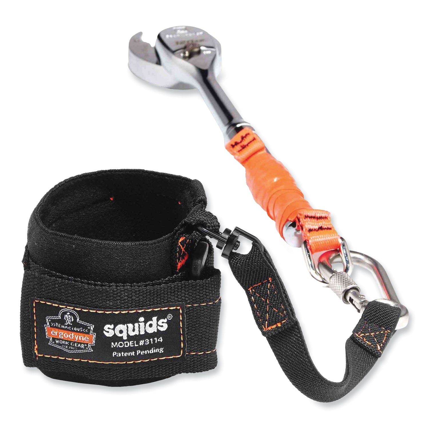 ergodyne® Squids 3114 Pull-On Wrist Lanyard with Stainless Steel Carabiner, 3lb Max Working Capacity, 7.5" Long, Black