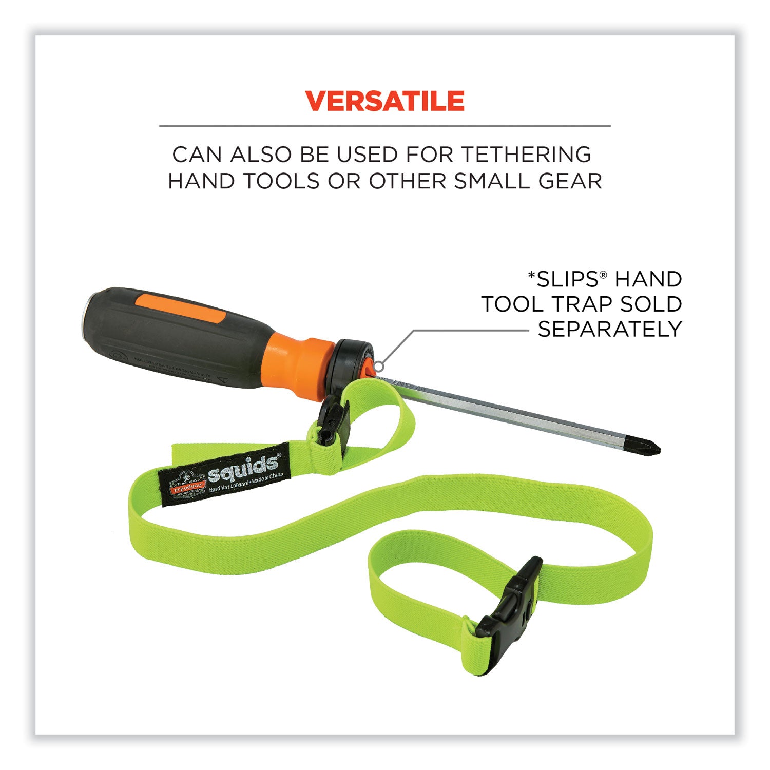 ergodyne® Squids 3150 Elastic Lanyard with Buckle, 2 lb Max Working Capacity, 18" to 48" Long, Lime