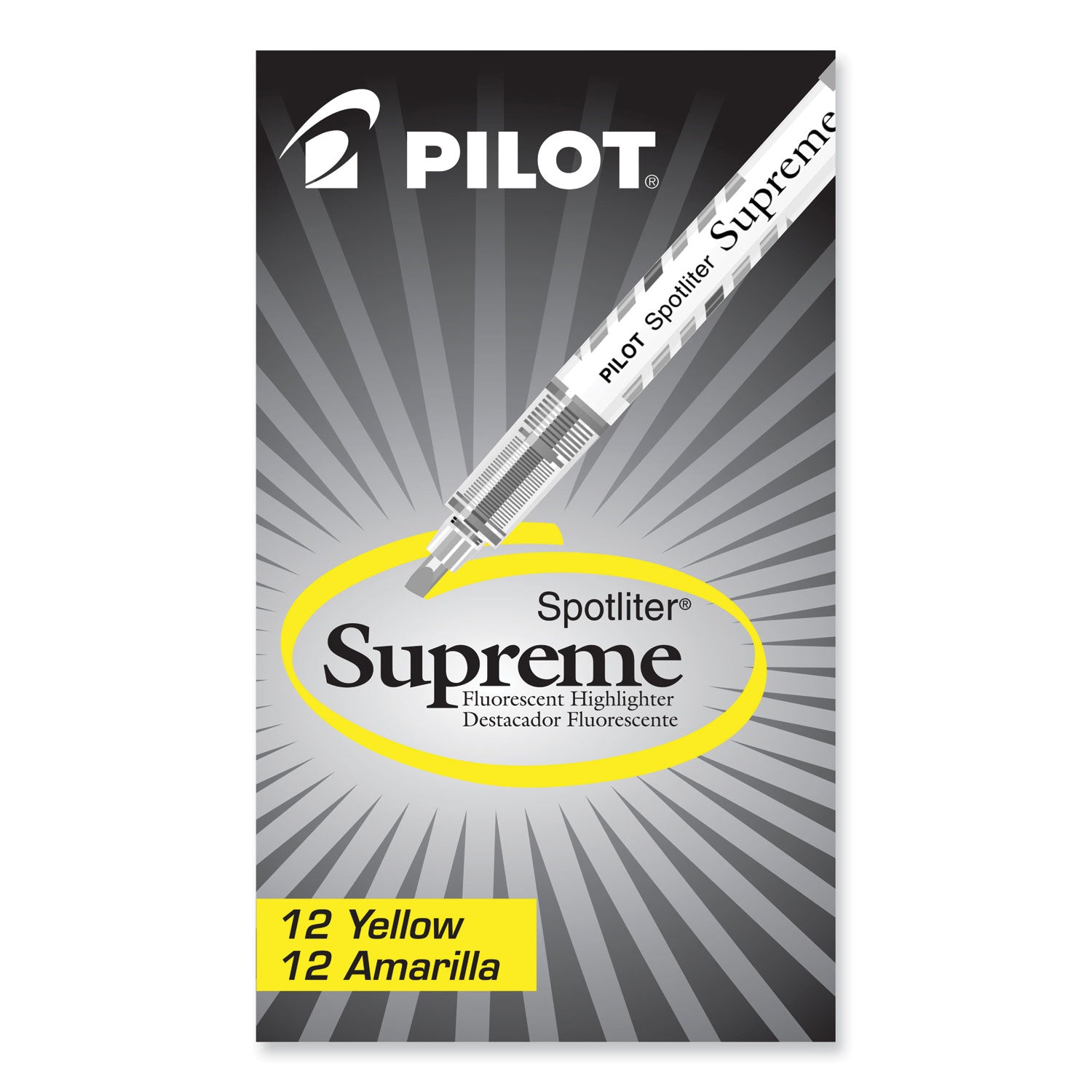 Pilot® Spotliter Supreme Highlighter, Fluorescent Yellow Ink, Chisel Tip, Yellow/white Barrel, Dozen