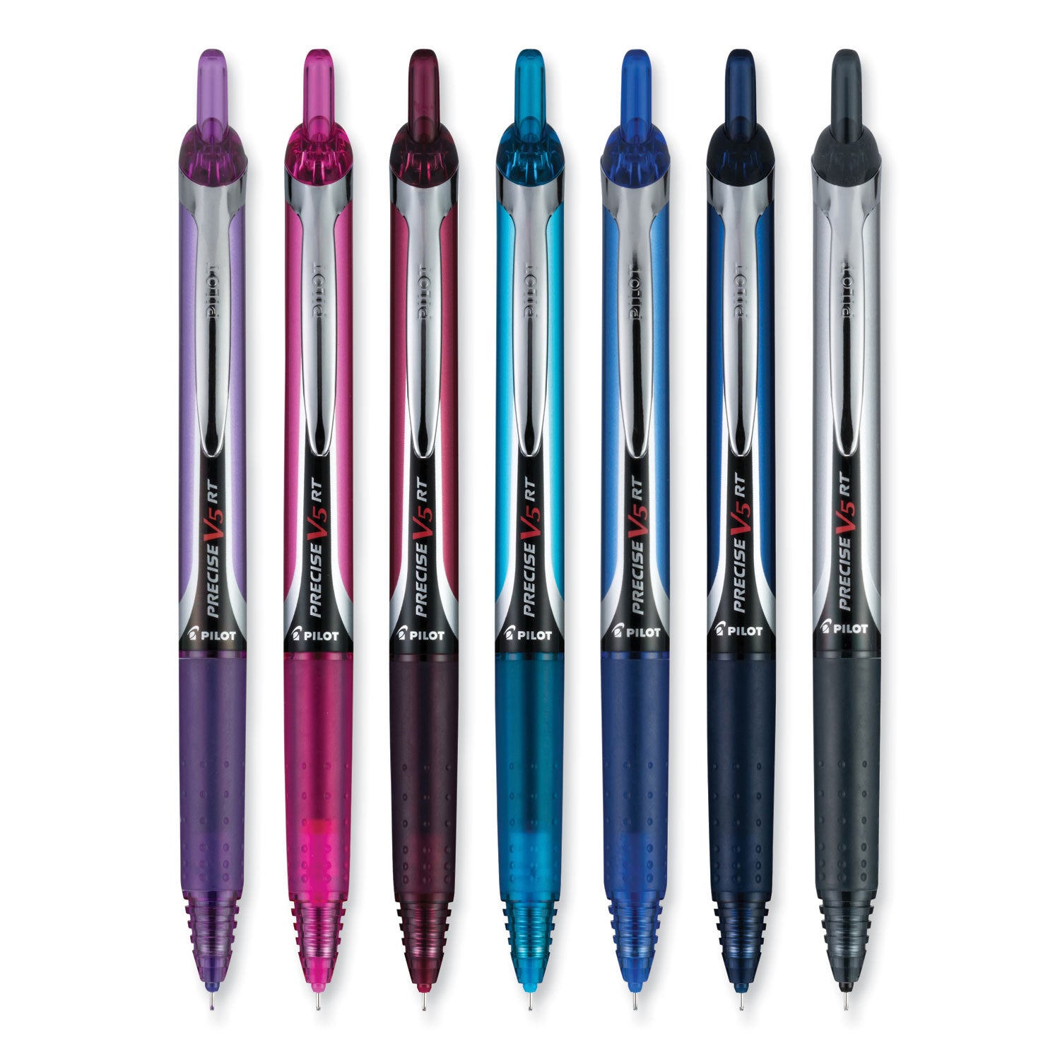 Pilot® Precise V5RT Rollerball Pen, Retractable, Extra-Fine 0.5 mm, Assorted Ink and Barrel Colors, 7/Pack