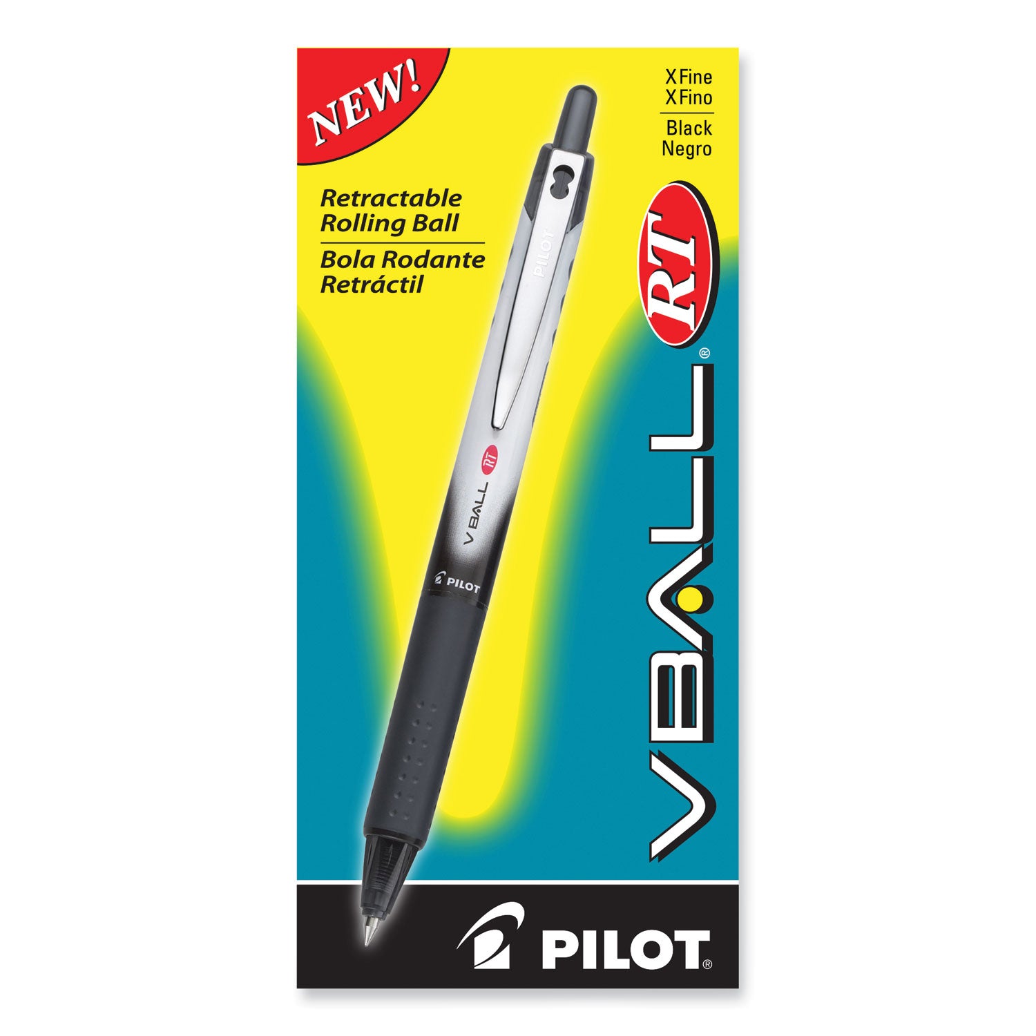 Pilot® VBall RT Liquid Ink Rollerball Pen, Retractable, Extra-Fine 0.5 mm, Black Ink, Black/White Barrel