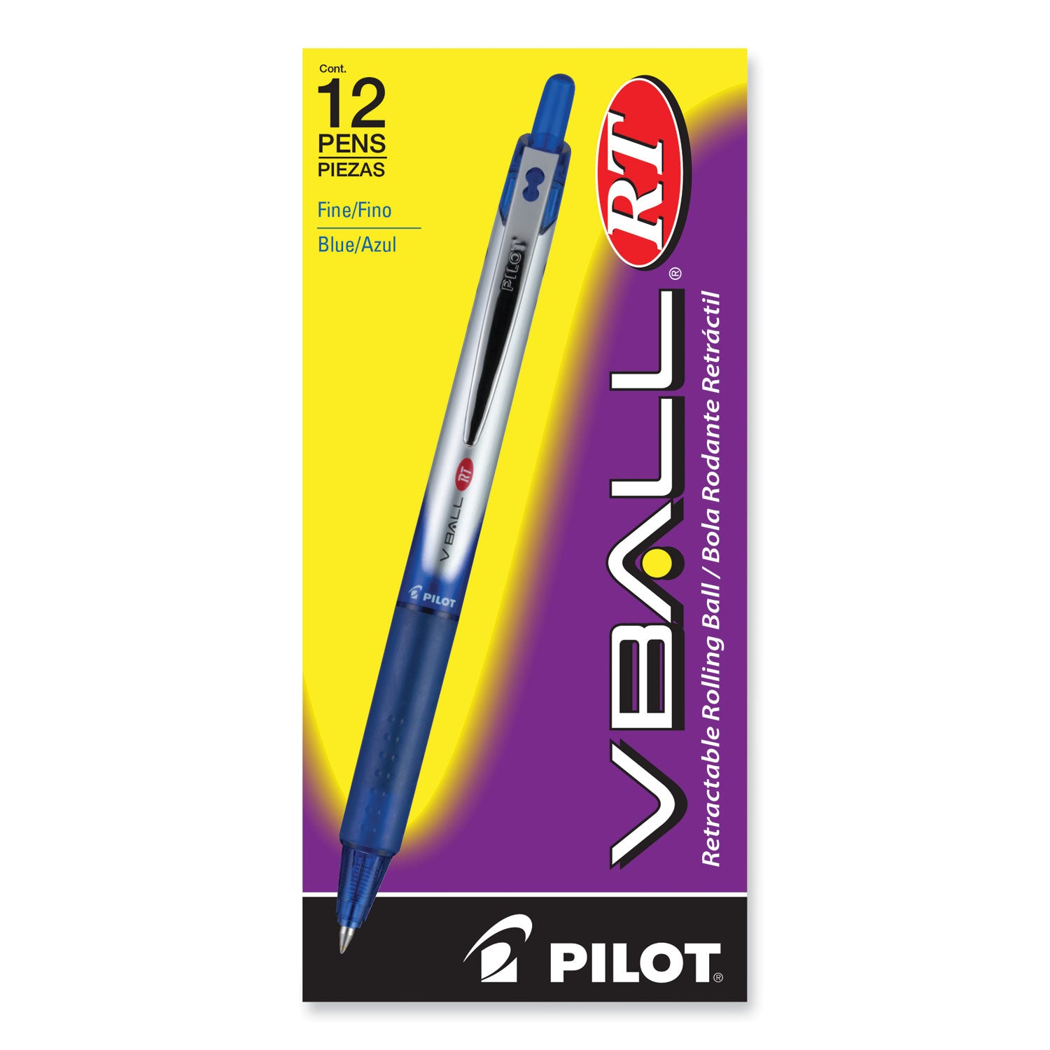 Pilot® VBall RT Liquid Ink Rollerball Pen, Retractable, Fine 0.7 mm, Blue Ink, Blue/White Barrel