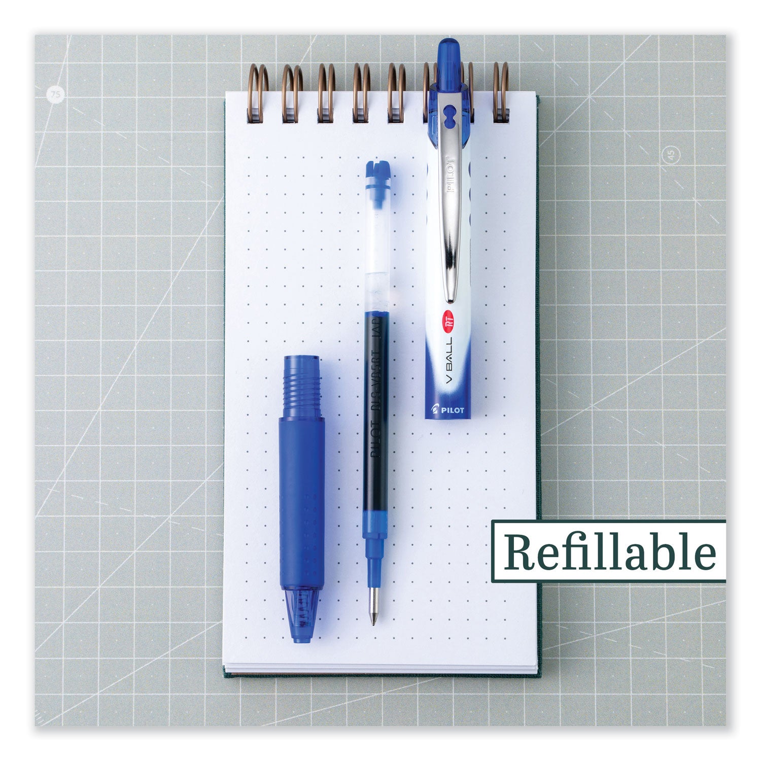 Pilot® VBall RT Liquid Ink Rollerball Pen, Retractable, Fine 0.7 mm, Blue Ink, Blue/White Barrel