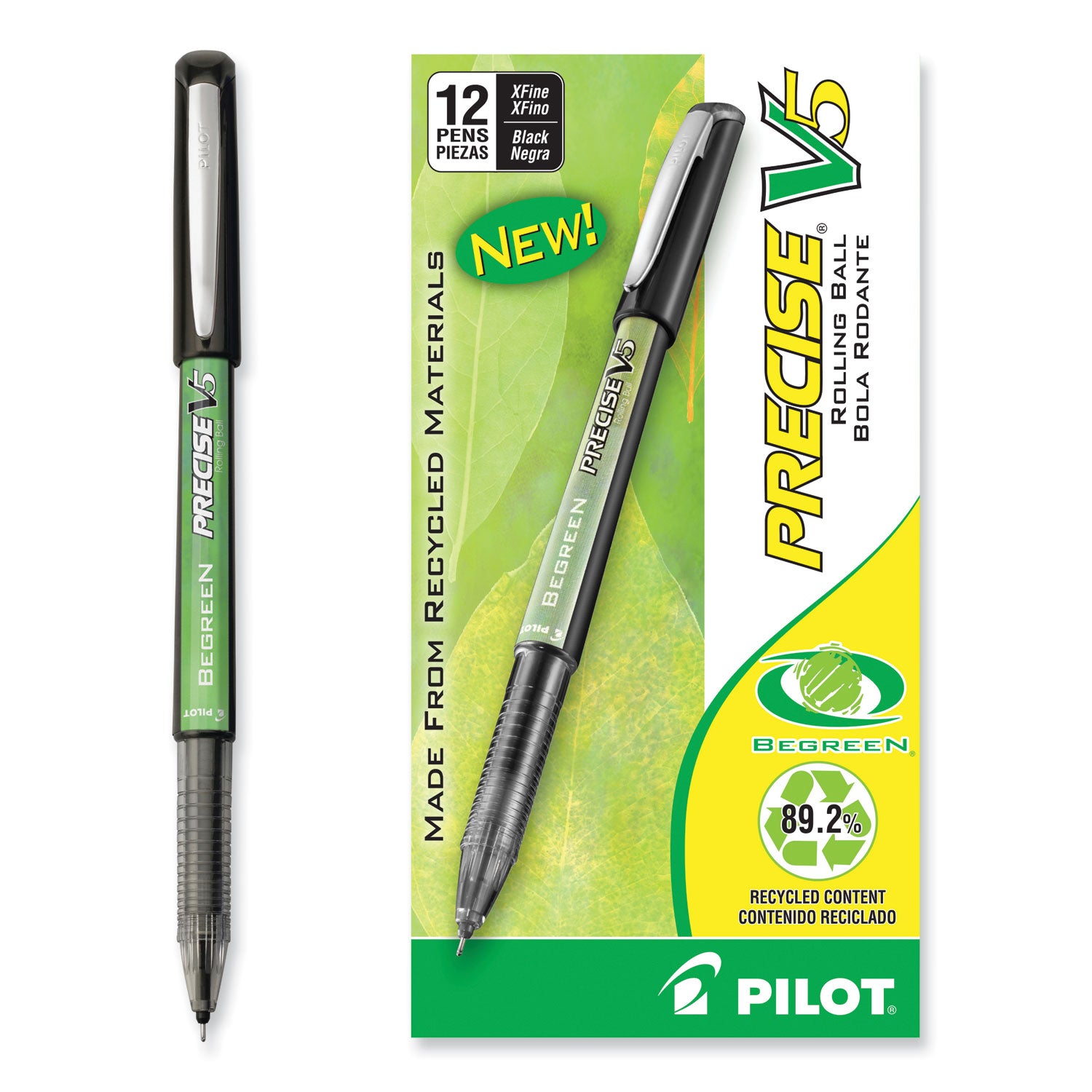 Pilot® Precise V5 BeGreen Rollerball Pen, Stick, Extra-Fine 0.5 mm, Black Ink, Black Barrel, Dozen