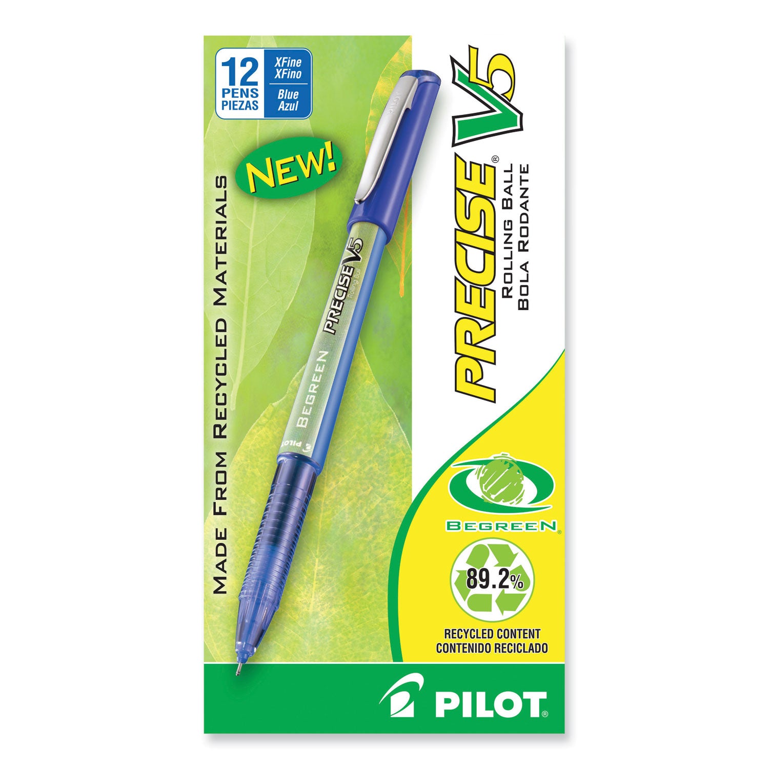 Pilot® Precise V5 BeGreen Rollerball Pen, Stick, Extra-Fine 0.5 mm, Blue Ink, Blue Barrel, Dozen