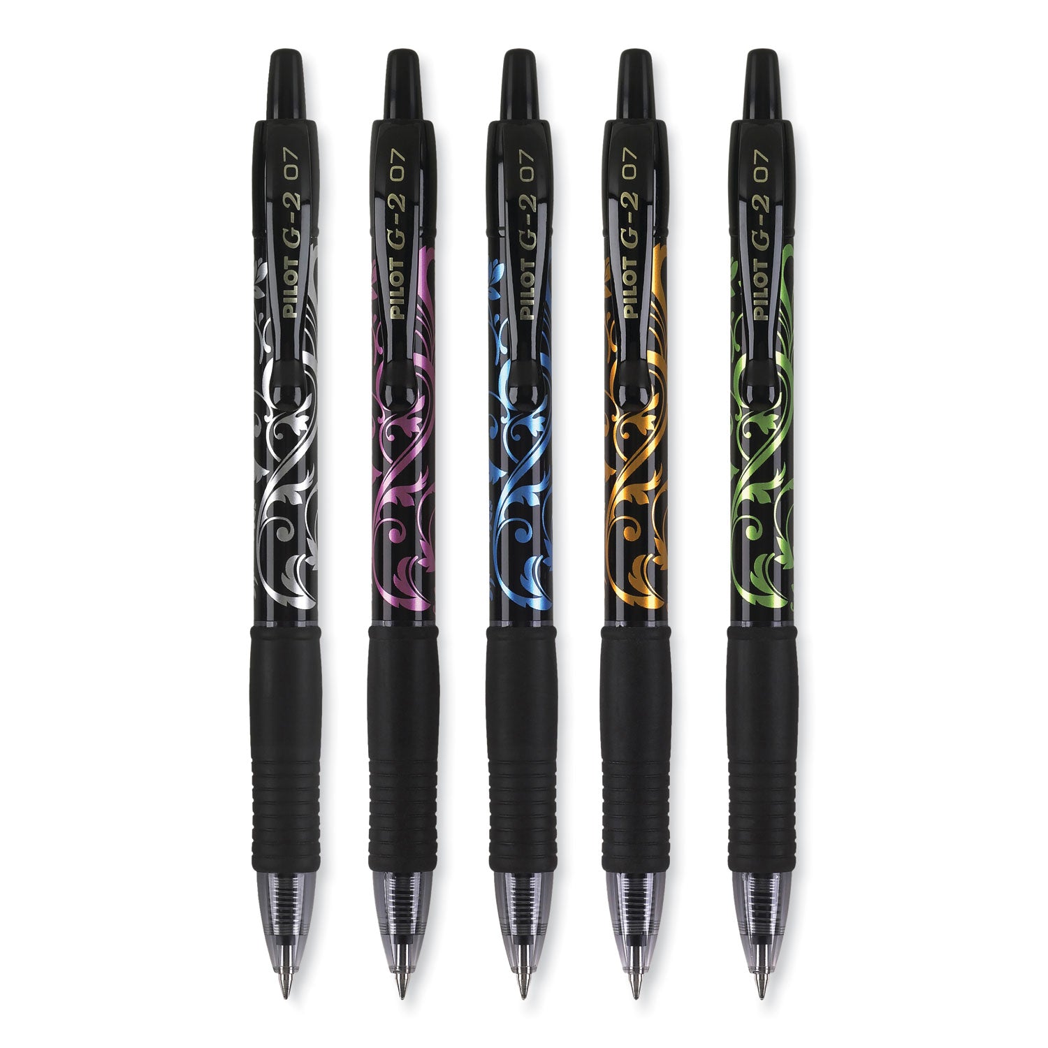 Pilot® G2 Fashion Premium Gel Pen, Retractable, Fine 0.7 Mm, Black Ink, Assorted Barrel Colors, 5/pack