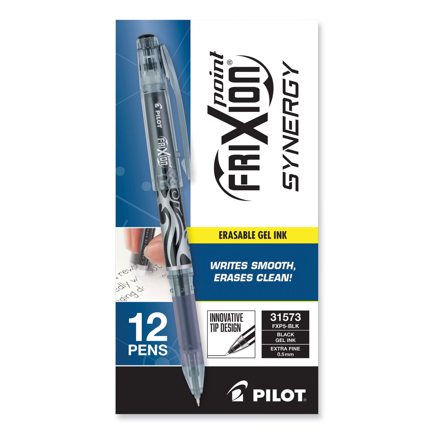 Pilot® FriXion Point Erasable Gel Pen, Stick, Extra-Fine 0.5 mm, Black Ink, Black/Silver/Smoke Barrel