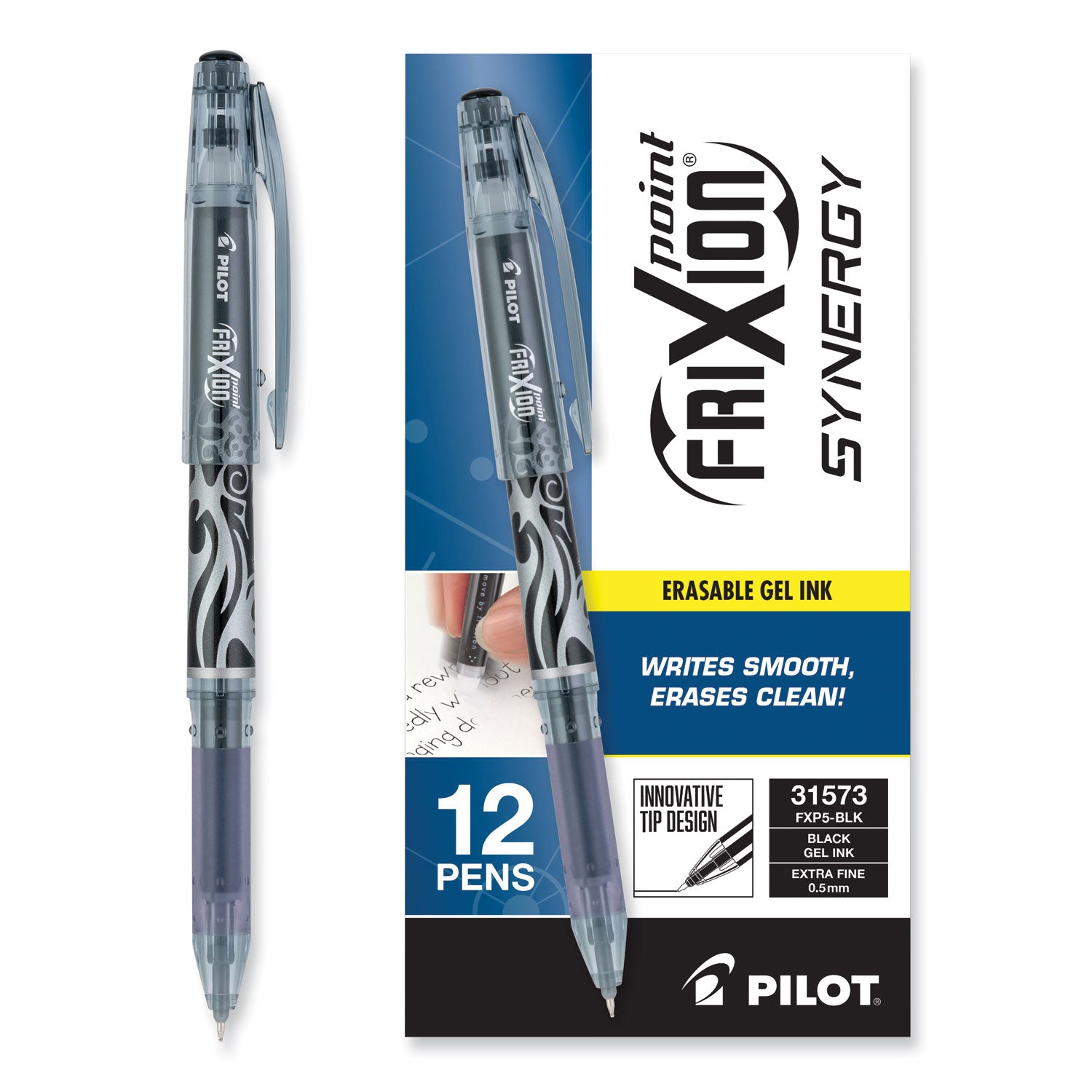 Pilot® FriXion Point Erasable Gel Pen, Stick, Extra-Fine 0.5 mm, Black Ink, Black/Silver/Smoke Barrel