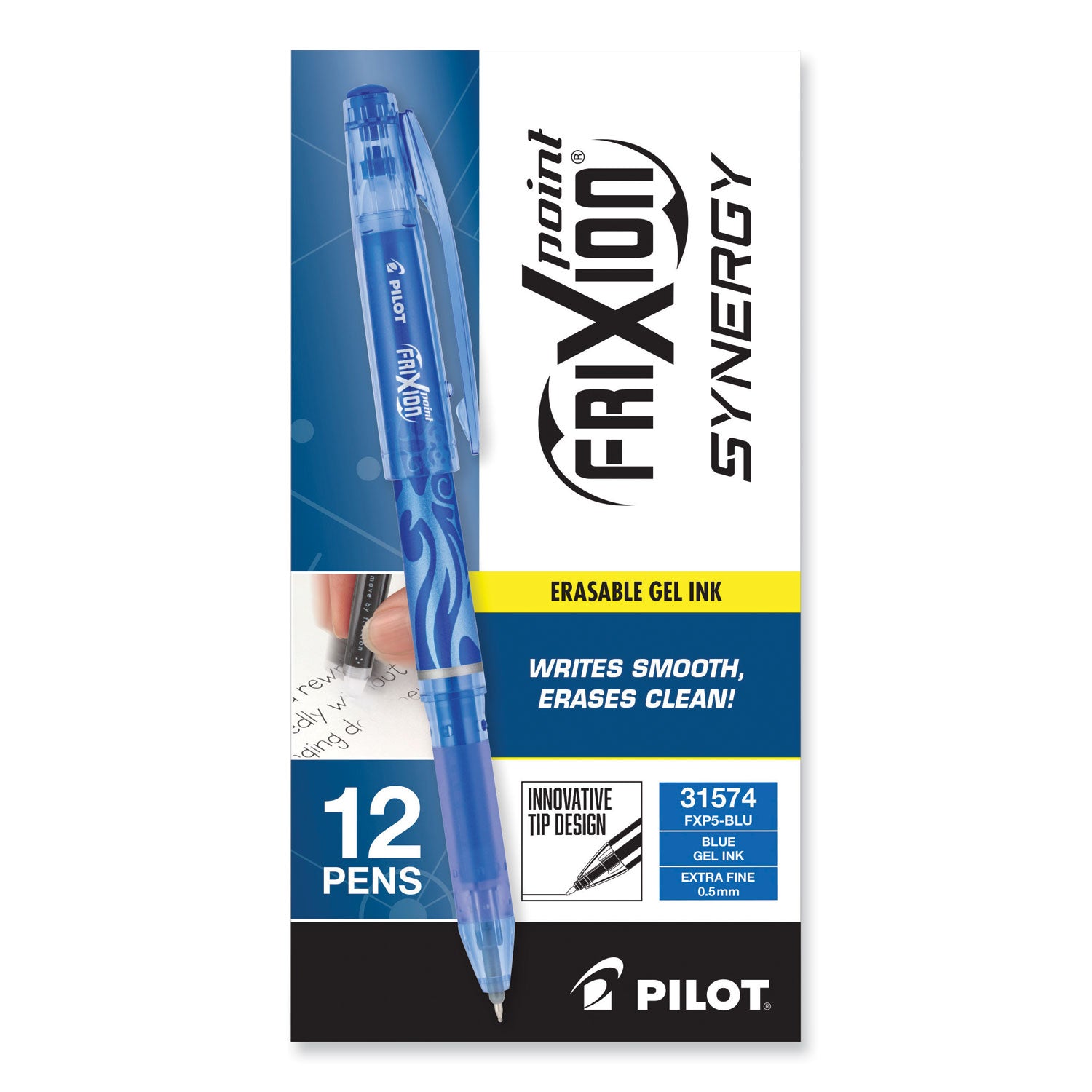 Pilot® FriXion Point Erasable Gel Pen, Stick, Extra-Fine 0.5 mm, Blue Ink, Blue/Silver/Transparent Blue Barrel