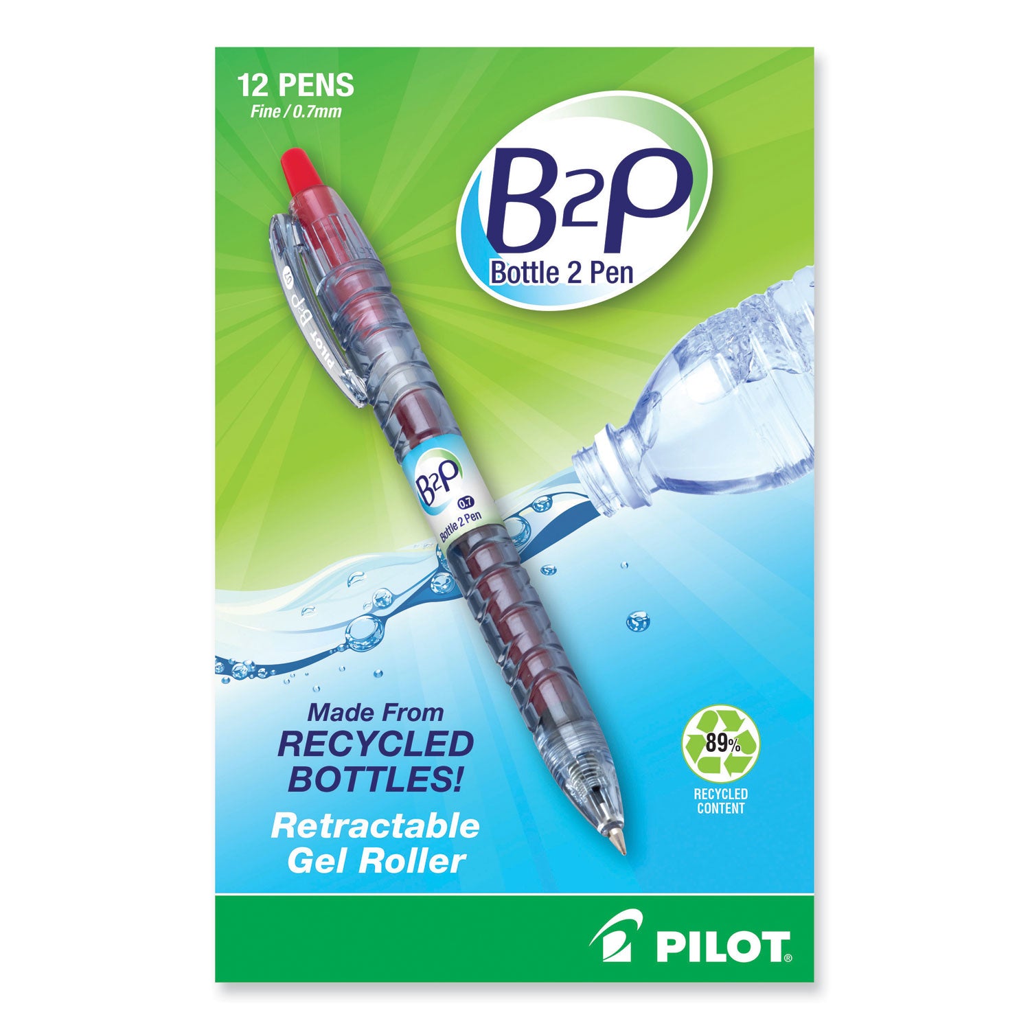 Pilot® B2p Bottle-2-Pen Recycled Gel Pen, Retractable, Fine 0.7 Mm, Red Ink, Translucent Blue Barrel