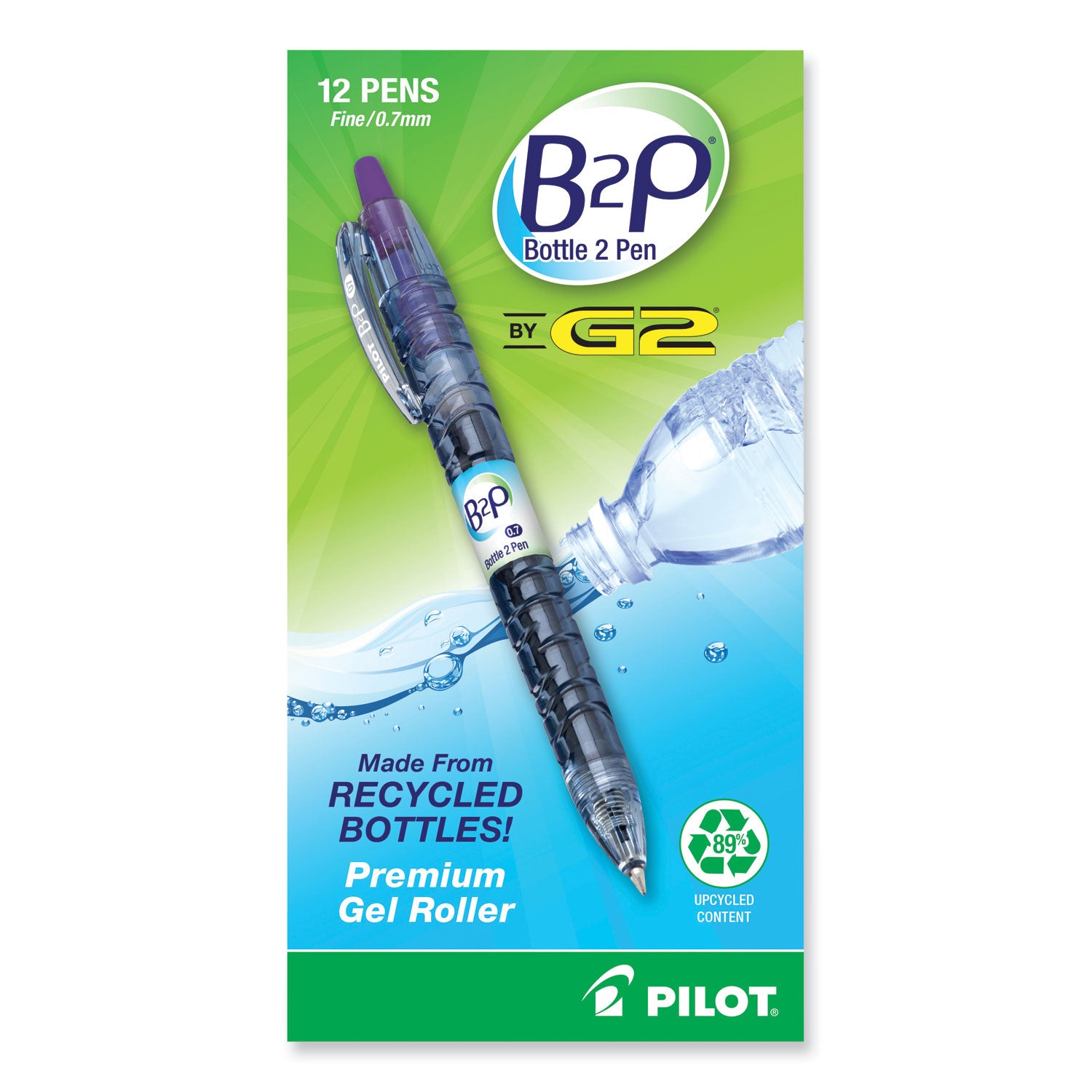 Pilot® B2p Bottle-2-Pen Recycled Gel Pen, Retractable, Fine 0.7 Mm, Purple Ink, Translucent Blue Barrel