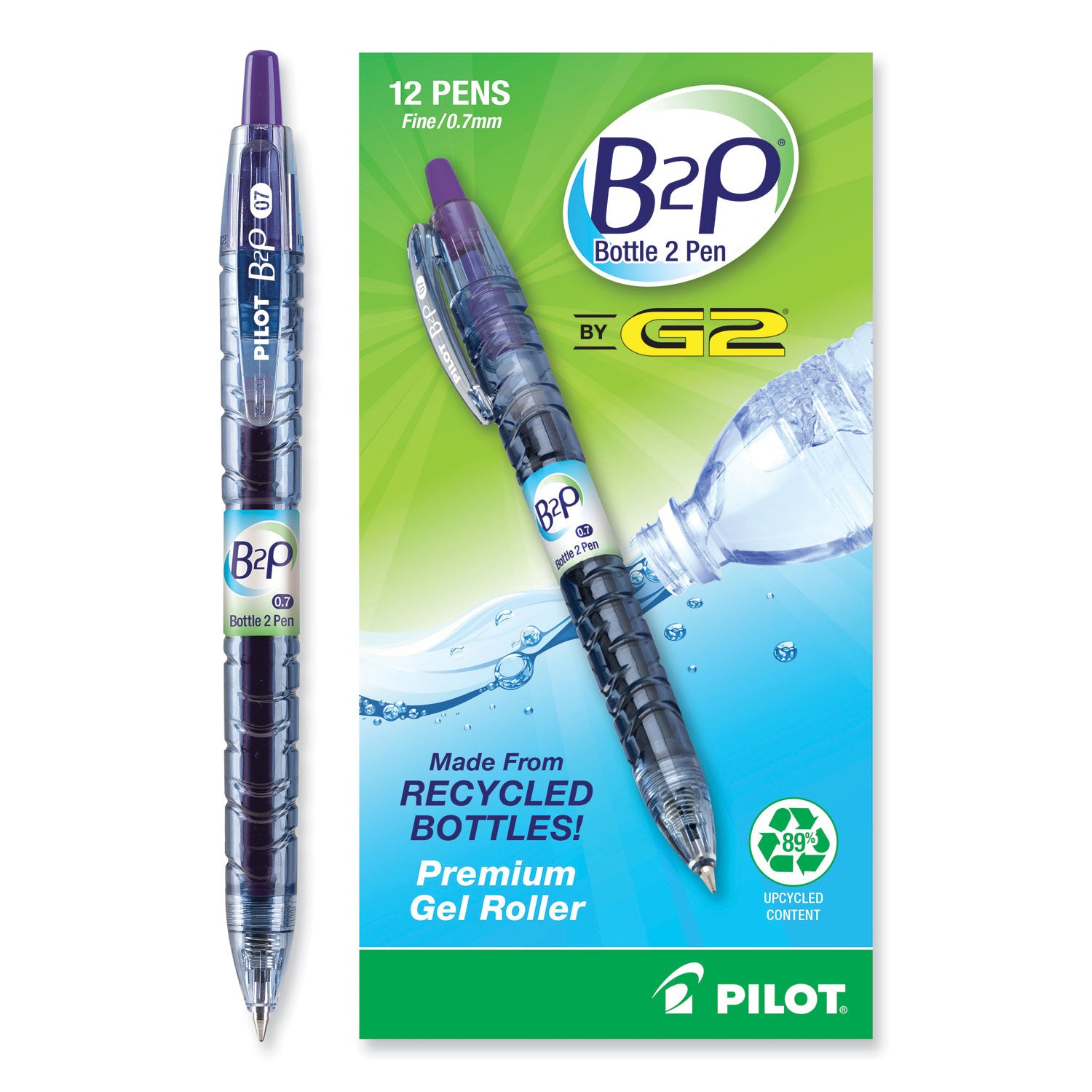 Pilot® B2p Bottle-2-Pen Recycled Gel Pen, Retractable, Fine 0.7 Mm, Purple Ink, Translucent Blue Barrel