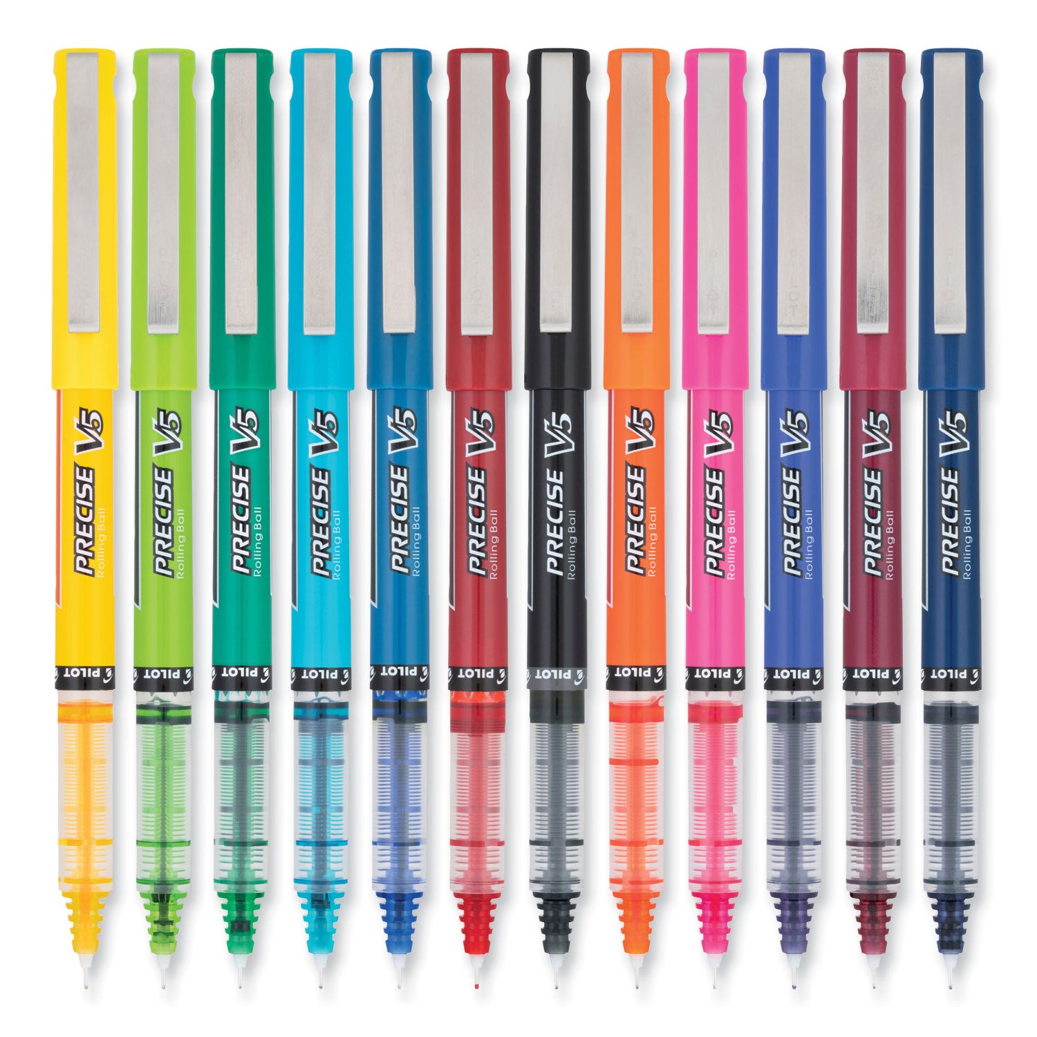 Pilot® Precise V5 Rollerball Pen, Stick, Fine 0.5 mm, Assorted Ink and Barrel Colors, Dozen