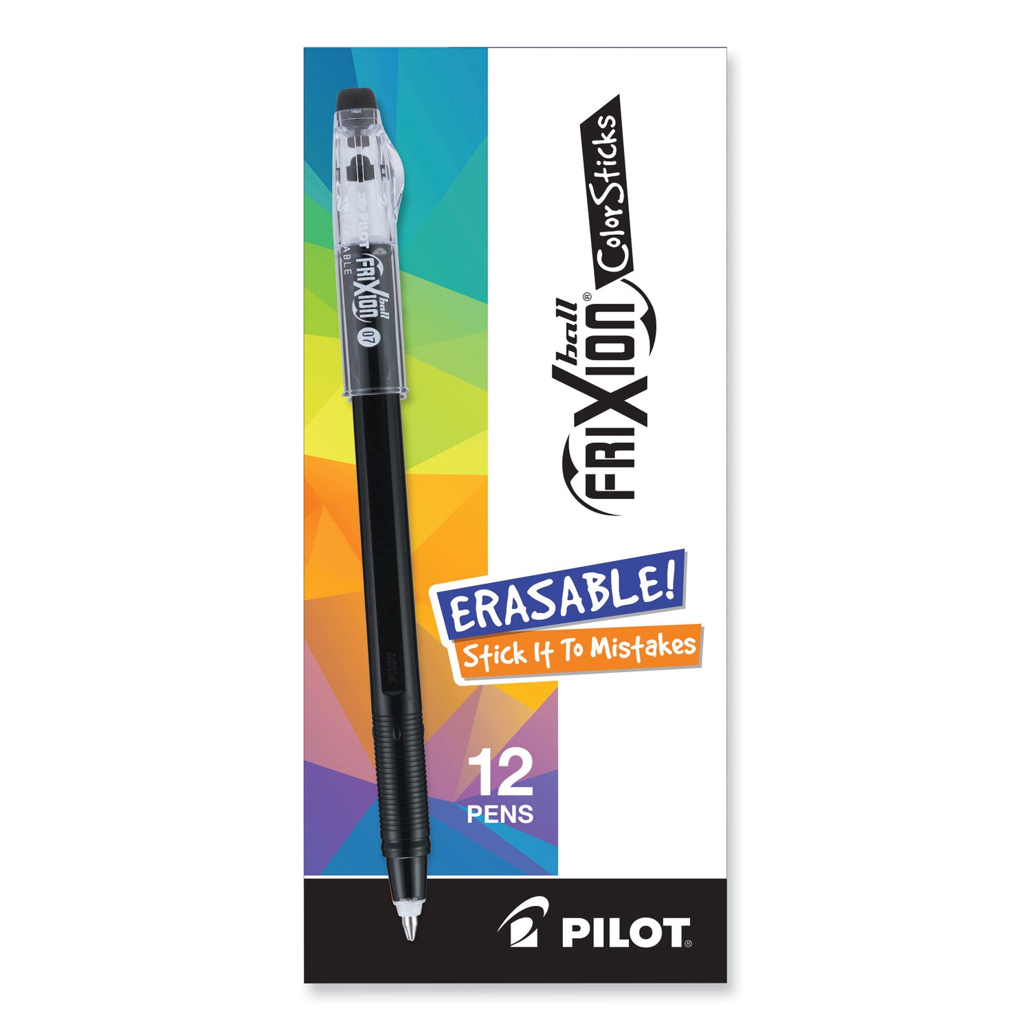 Pilot® FriXion ColorSticks Erasable Gel Pen, Stick, Fine 0.7 mm, Black Ink, Black Barrel, Dozen