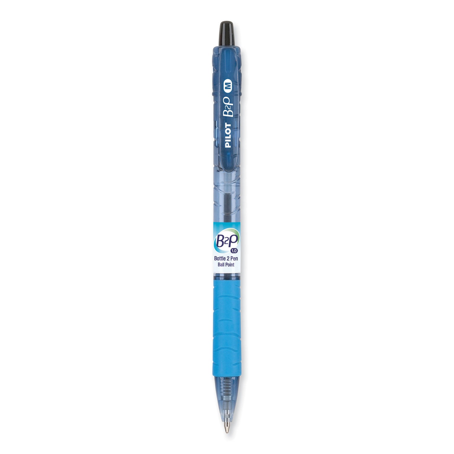 Pilot® B2p Bottle-2-Pen Recycled Ballpoint Pen, Retractable, Medium 1 Mm, Black Ink, Translucent Blue Barrel, Dozen