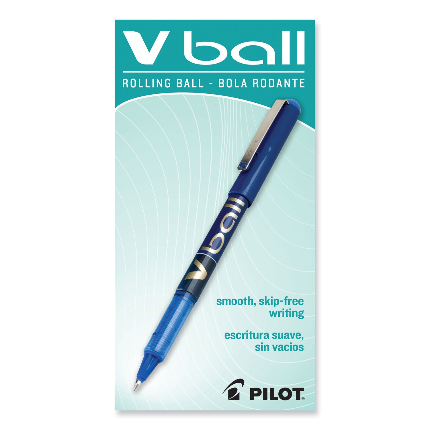 Pilot® VBall Liquid Ink Rollerball Pen, Stick, Fine 0.7 mm, Blue Ink, Blue/Clear Barrel, Dozen