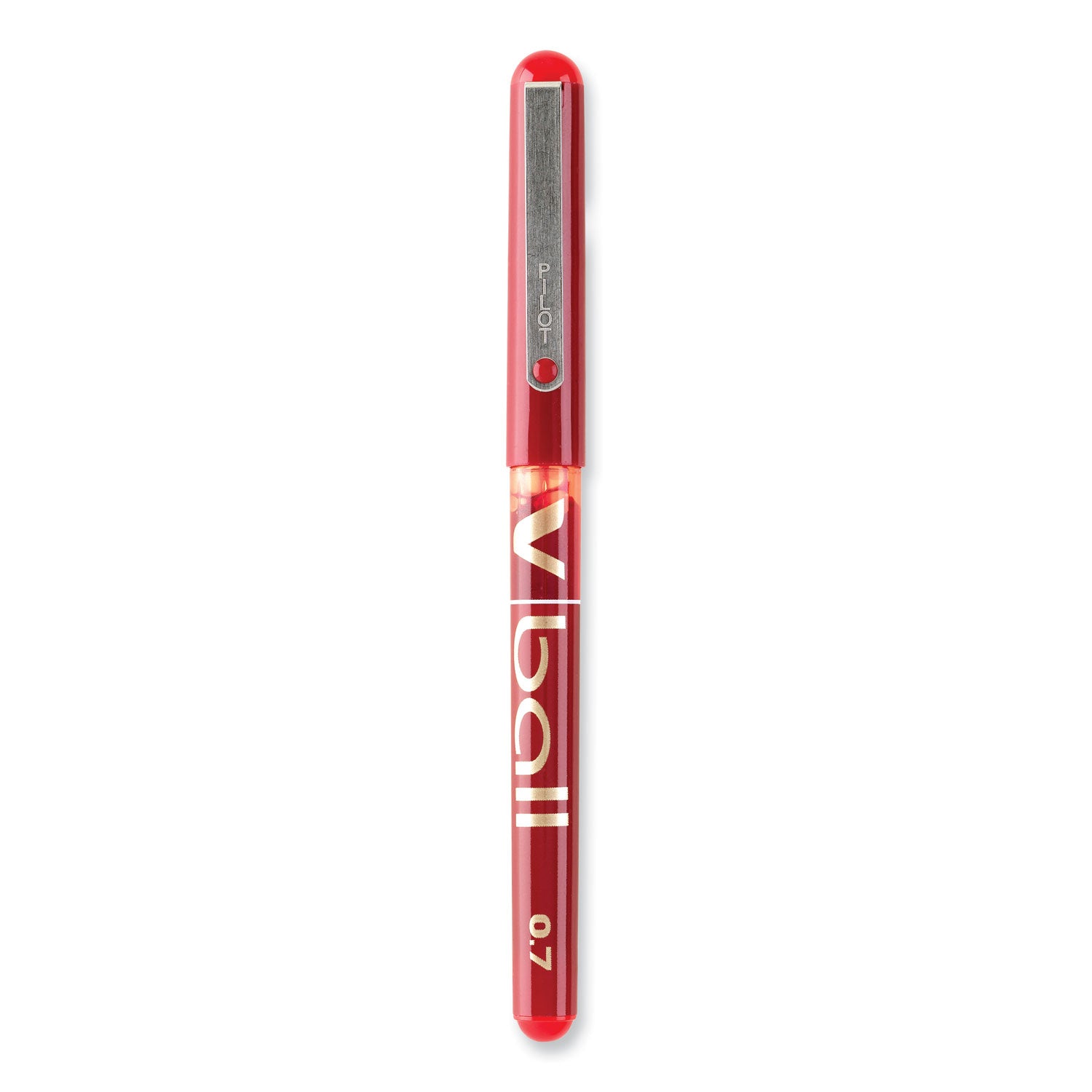 Pilot® VBall Liquid Ink Rollerball Pen, Stick, Extra-Fine 0.5 mm, Red Ink, Red/Clear Barrel, Dozen
