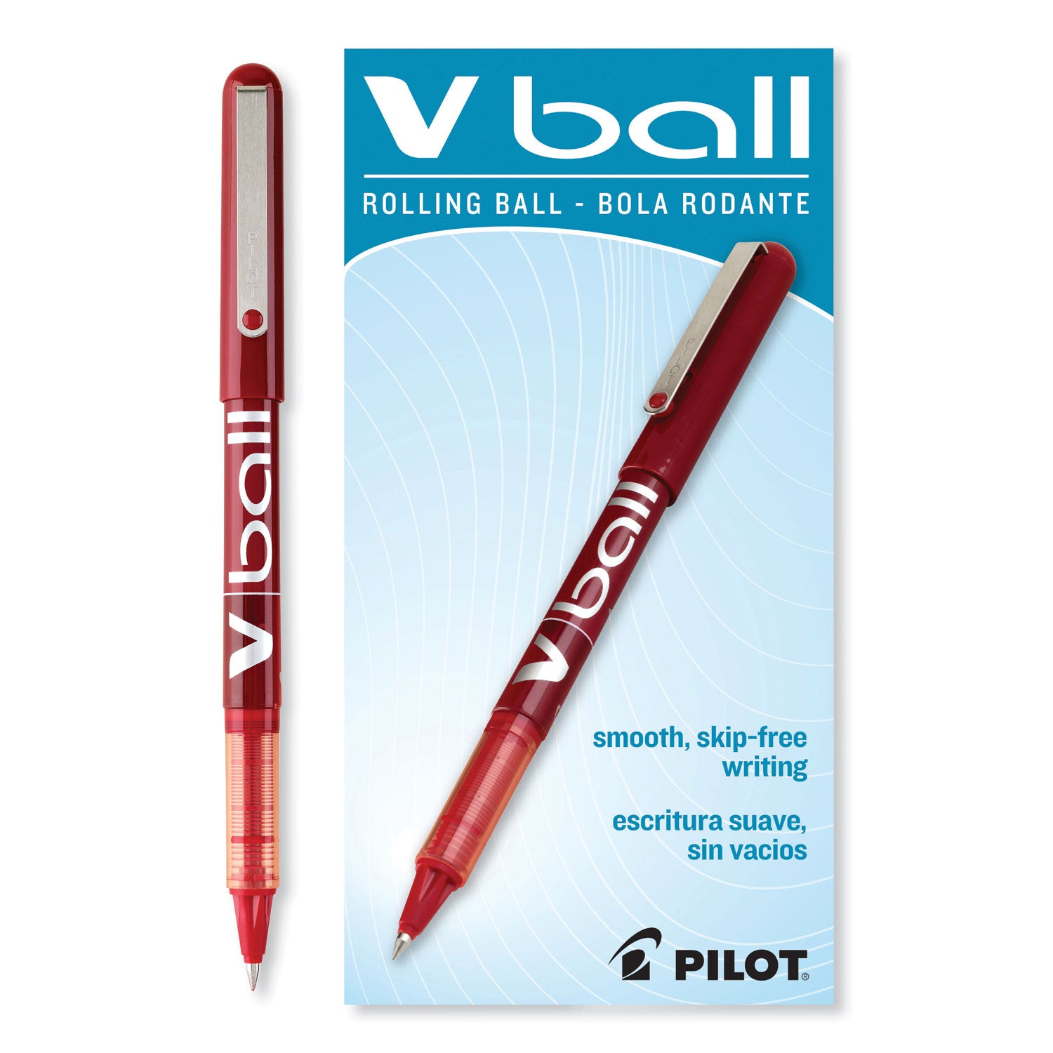Pilot® VBall Liquid Ink Rollerball Pen, Stick, Extra-Fine 0.5 mm, Red Ink, Red/Clear Barrel, Dozen