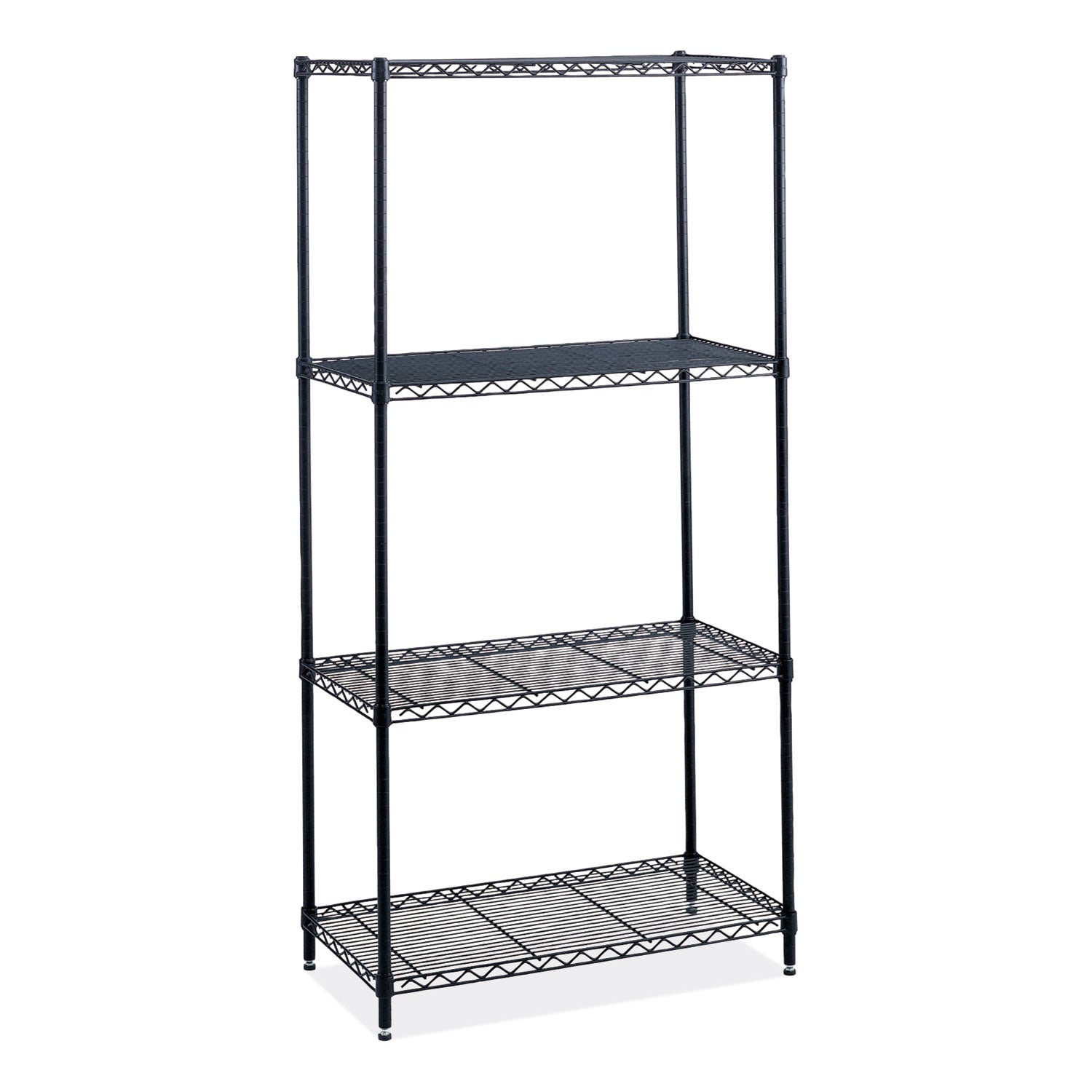 Industrial Wire Shelving, Four-Shelf, 36w x 24d x 72h, Black