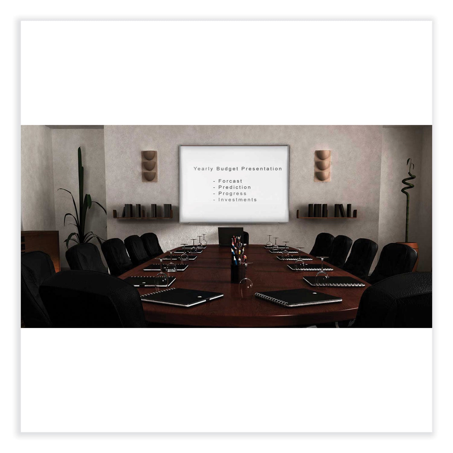 Ghent Proma Magnetic Porcelain Projection Whiteboard with Aluminum Frame, 48.5" x 36.5", White Surface, Satin Aluminum Frame