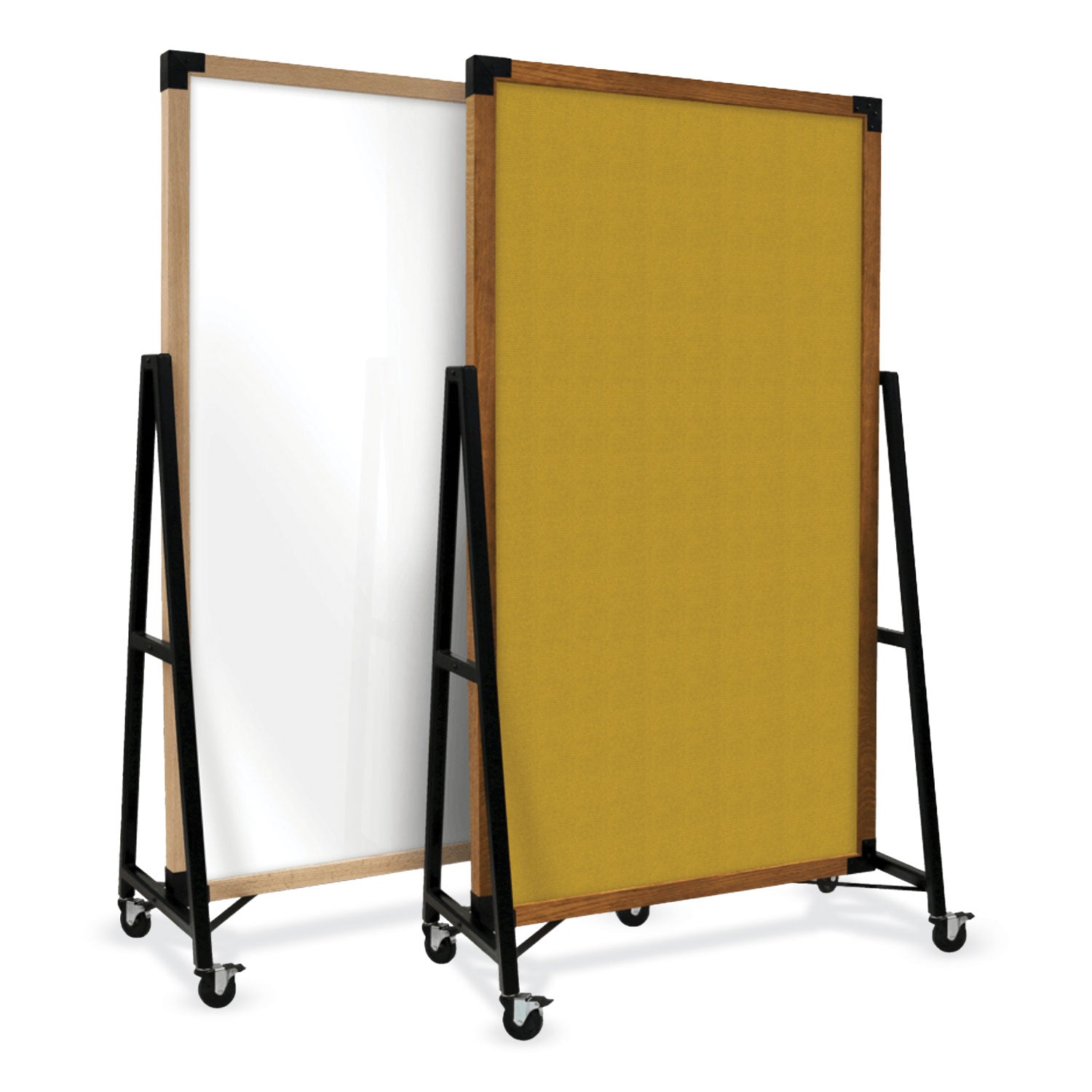 Ghent Prest Mobile Magnetic Whiteboard, 40.5" x 73.75", White Surface, Caramel Oak Finished Wood Frame