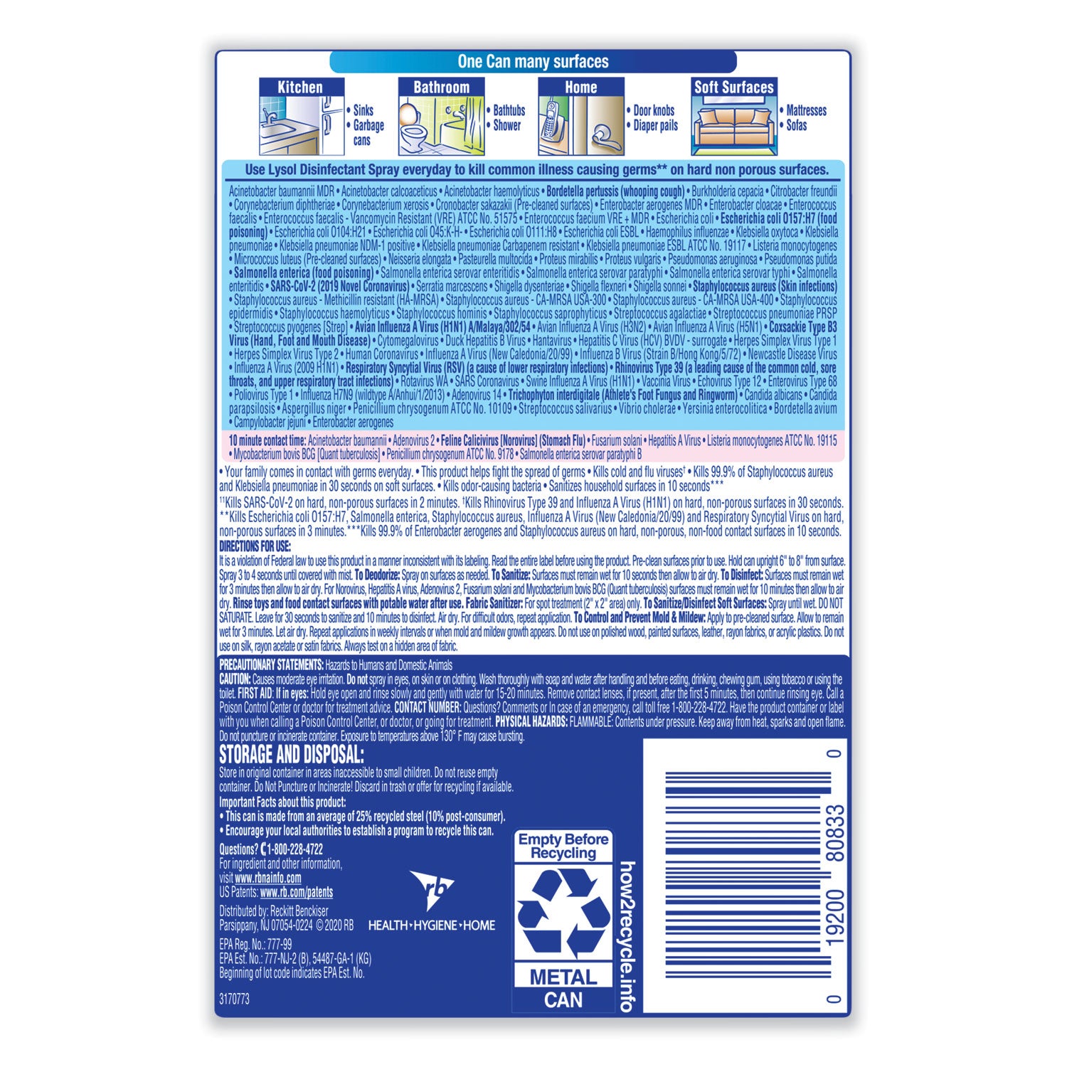 LYSOL® Brand Disinfectant Spray, Early Morning Breeze, 12.5 Oz Aerosol Spray, 12/carton