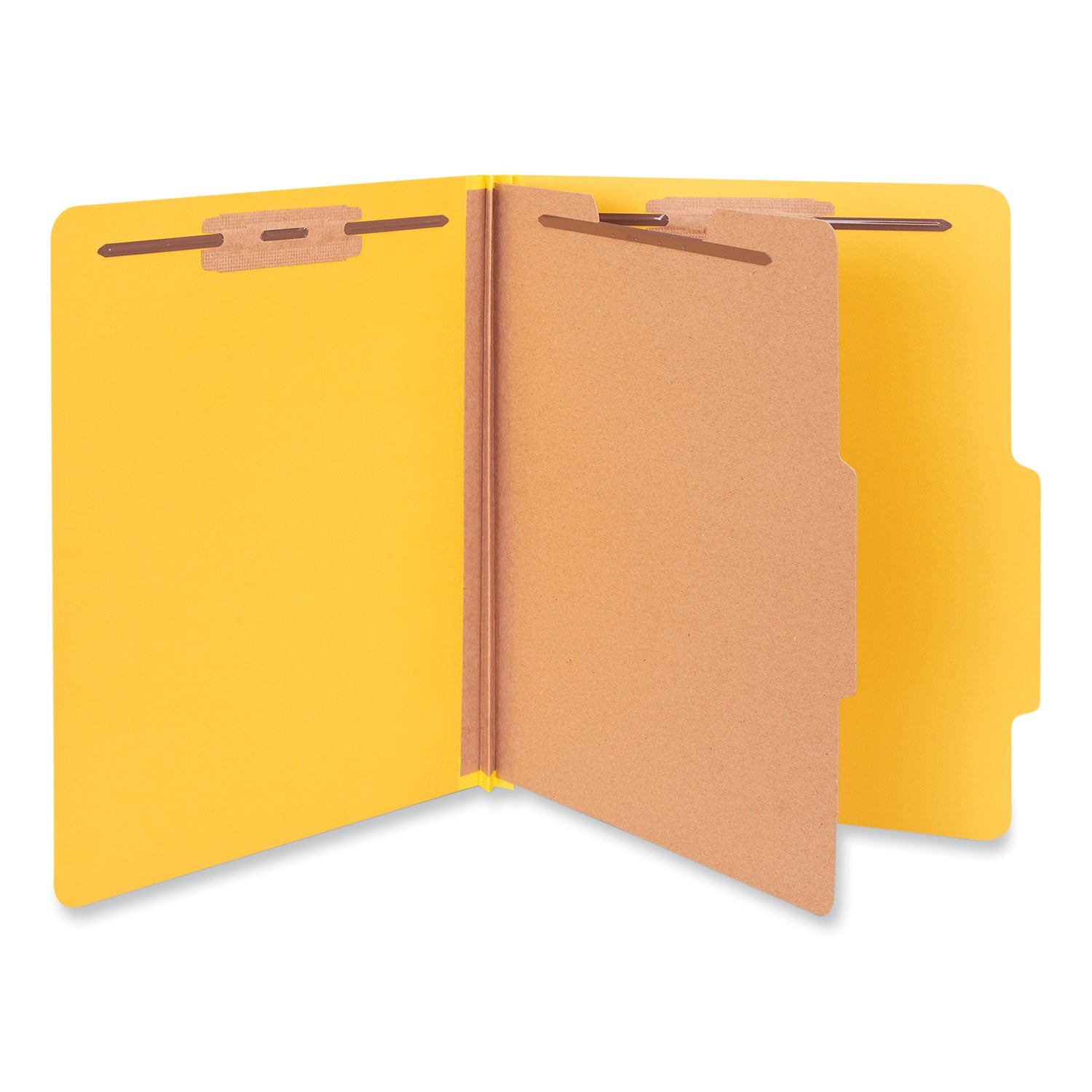 Universal® Bright Colored Pressboard Classification Folders, 2" Expansion, 1 Divider, 4 Fasteners, Letter Size, Yellow Exterior, 10/Box