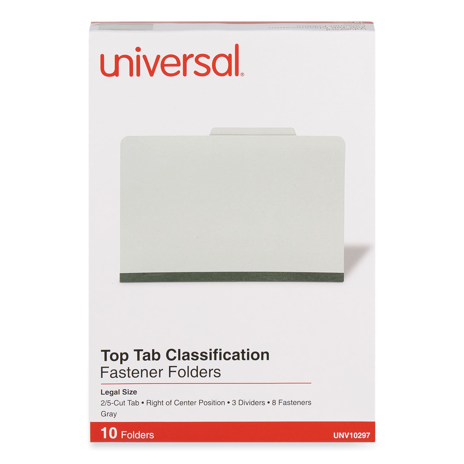 Universal® Eight-Section Pressboard Classification Folders, 3" Expansion, 3 Dividers, 8 Fasteners, Legal Size, Gray Exterior, 10/Box