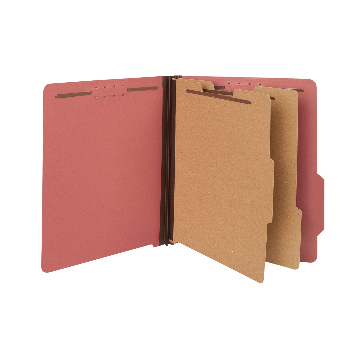 Universal® Bright Colored Pressboard Classification Folders, 2" Expansion, 2 Dividers, 6 Fasteners, Letter Size, Ruby Red, 10/Box
